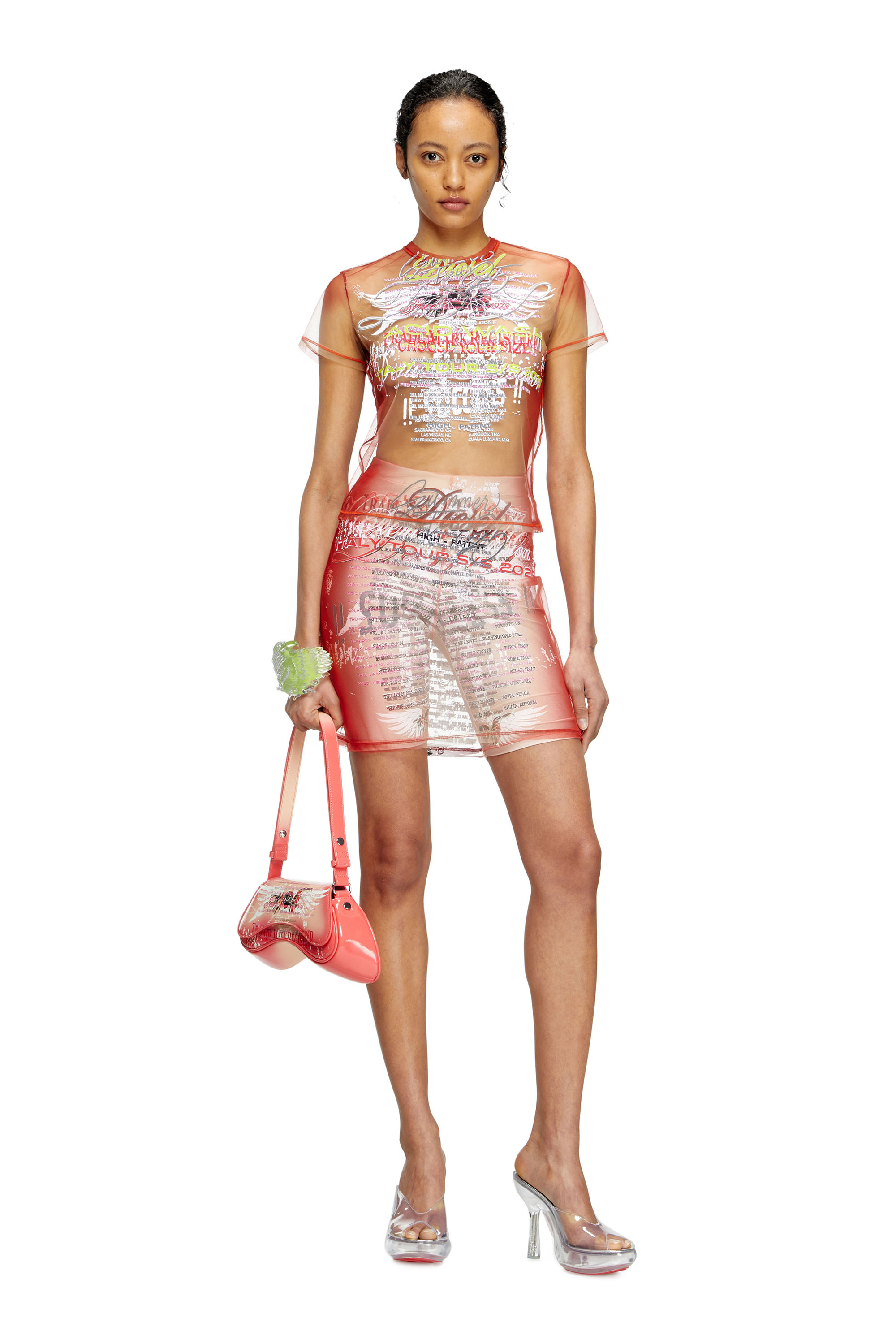 Diesel - O-LYMPIAC, Woman's Layered skirt with lyrics print in Pink - 1