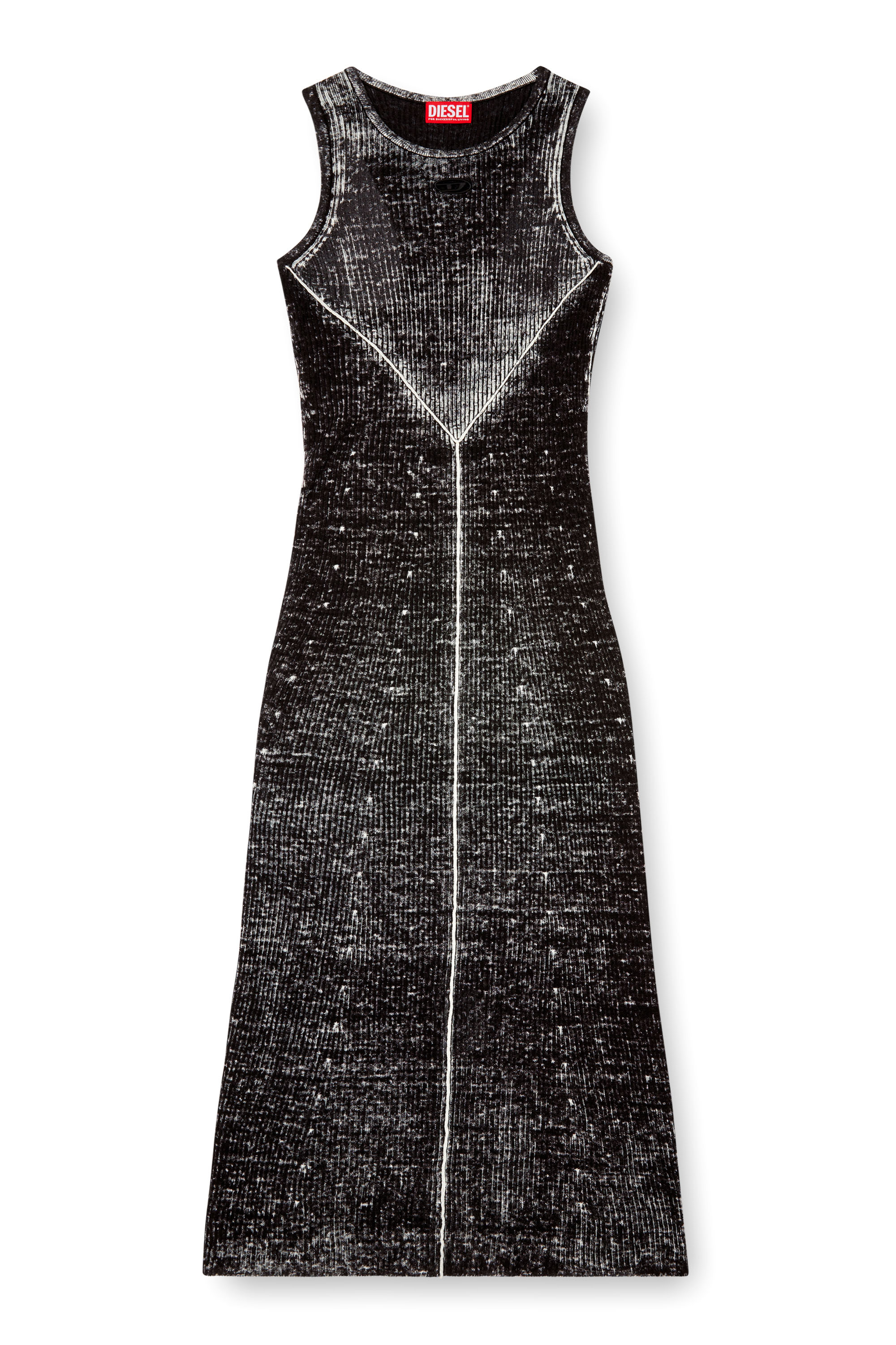 Diesel - M-RAB, Woman's Linen-knit dress with cut-out logo in Black - 3