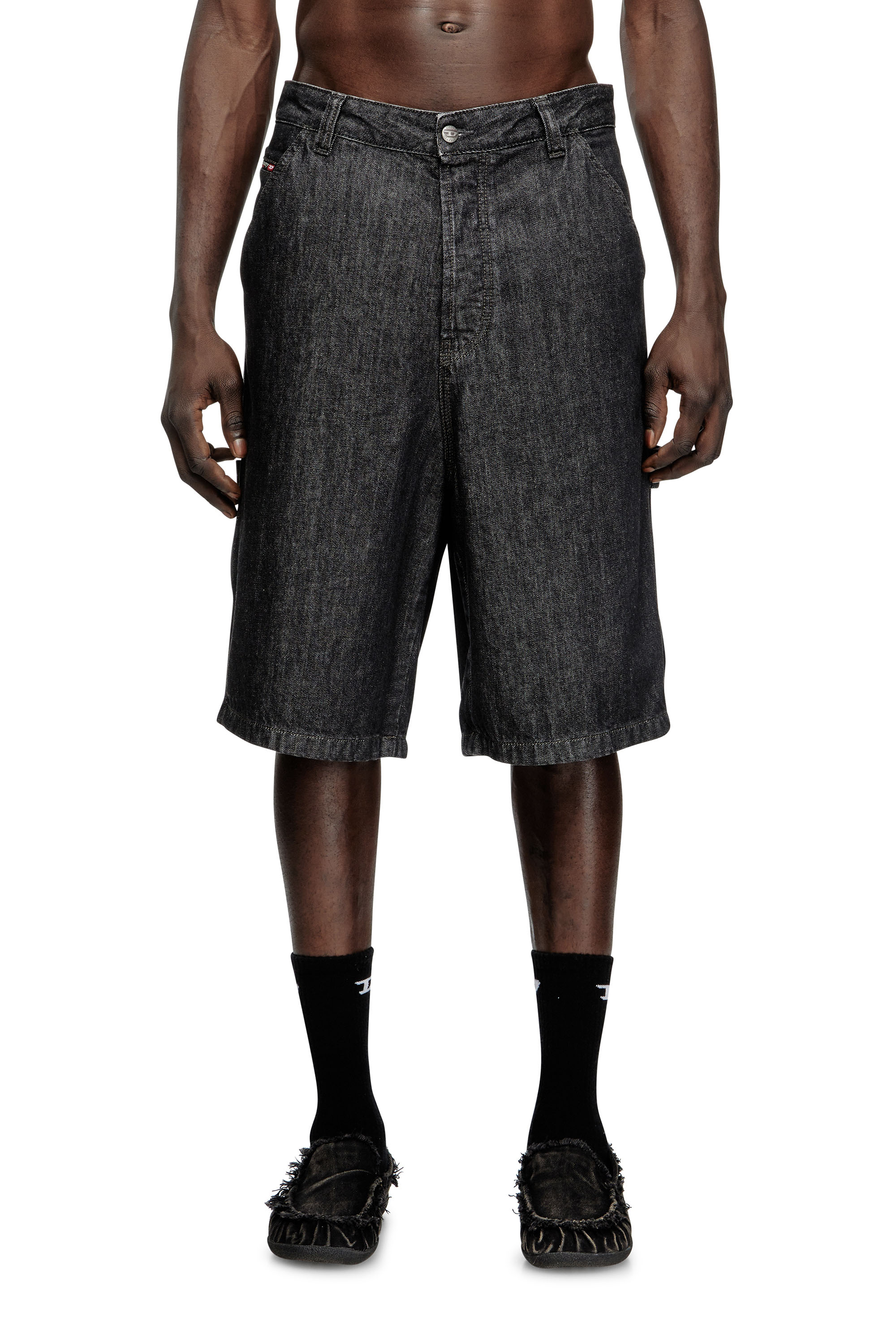 Diesel - D-LIVERY-W-SHORT, Man's Shorts in rinse-wash denim in Black/Dark grey - 2