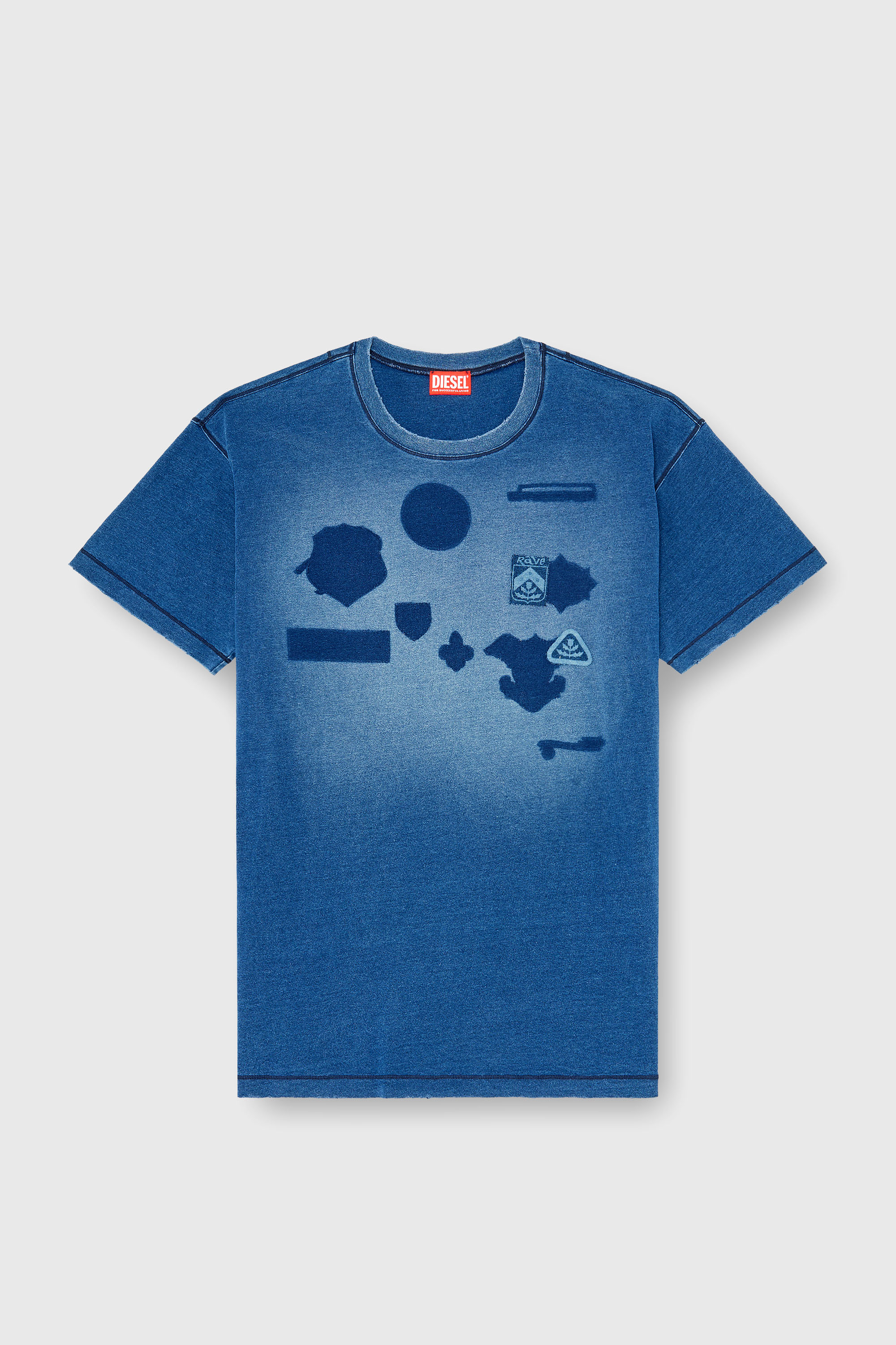 Diesel - T-NOX, Man's T-shirt with shadow-effect patches in Medium blue - 2