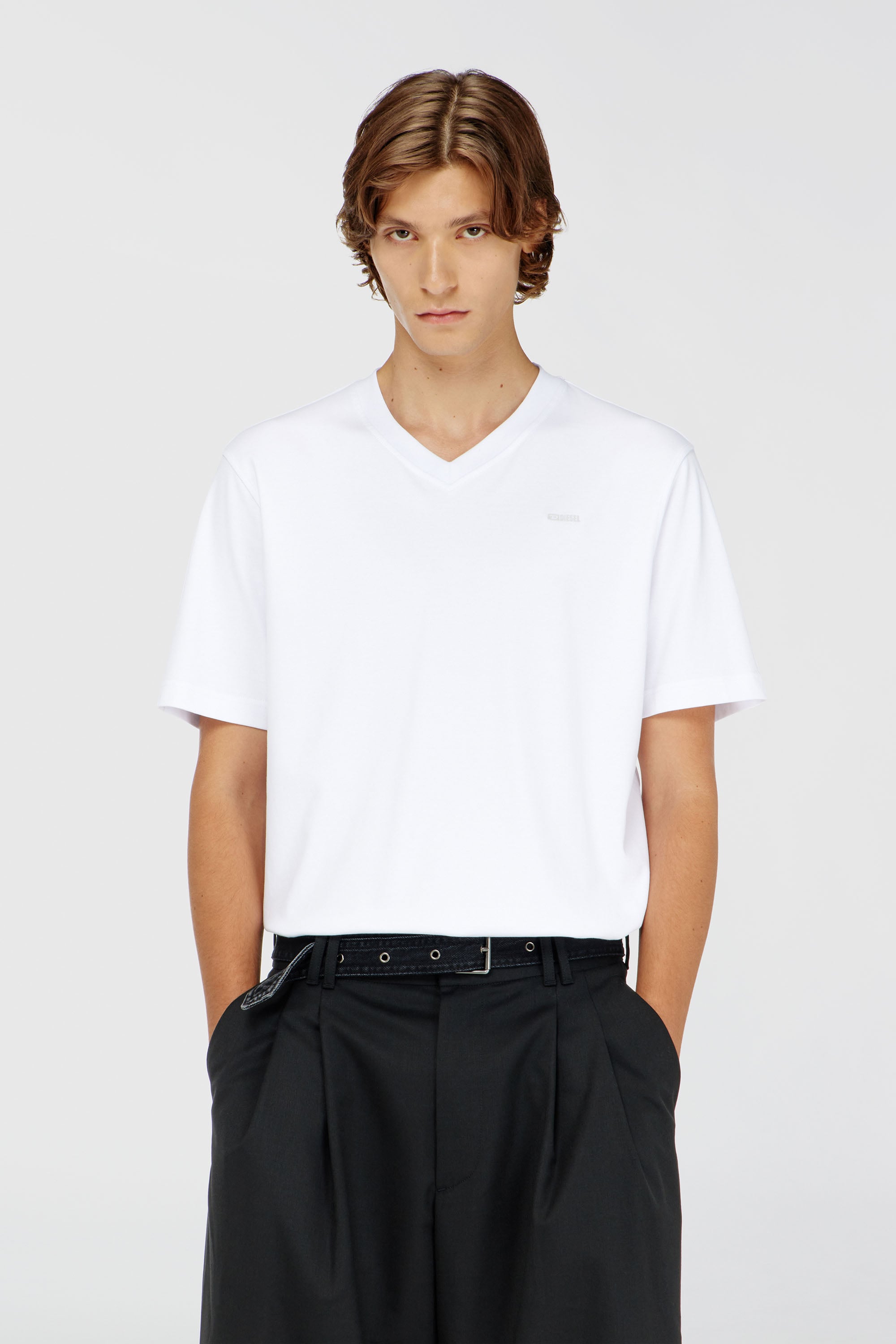 Diesel - T-ADJUST-V-MICRODIV, Man's V-neck T-shirt with micro logo embroidery in null - 1