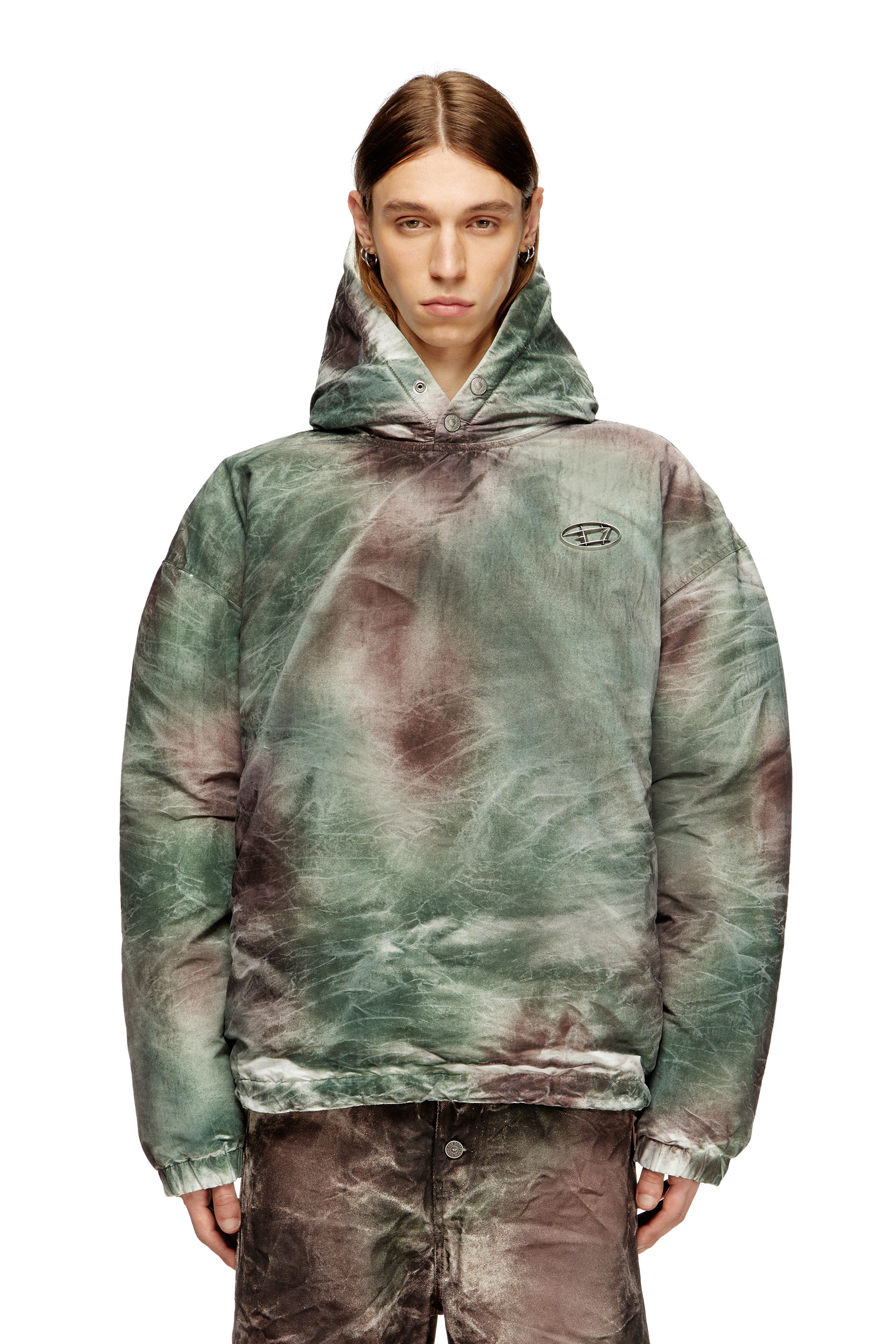 Diesel - W-THUG-JKT-PUFFY, Unisex's Puffy hooded jacket in camo nylon in Brown/Green - 1