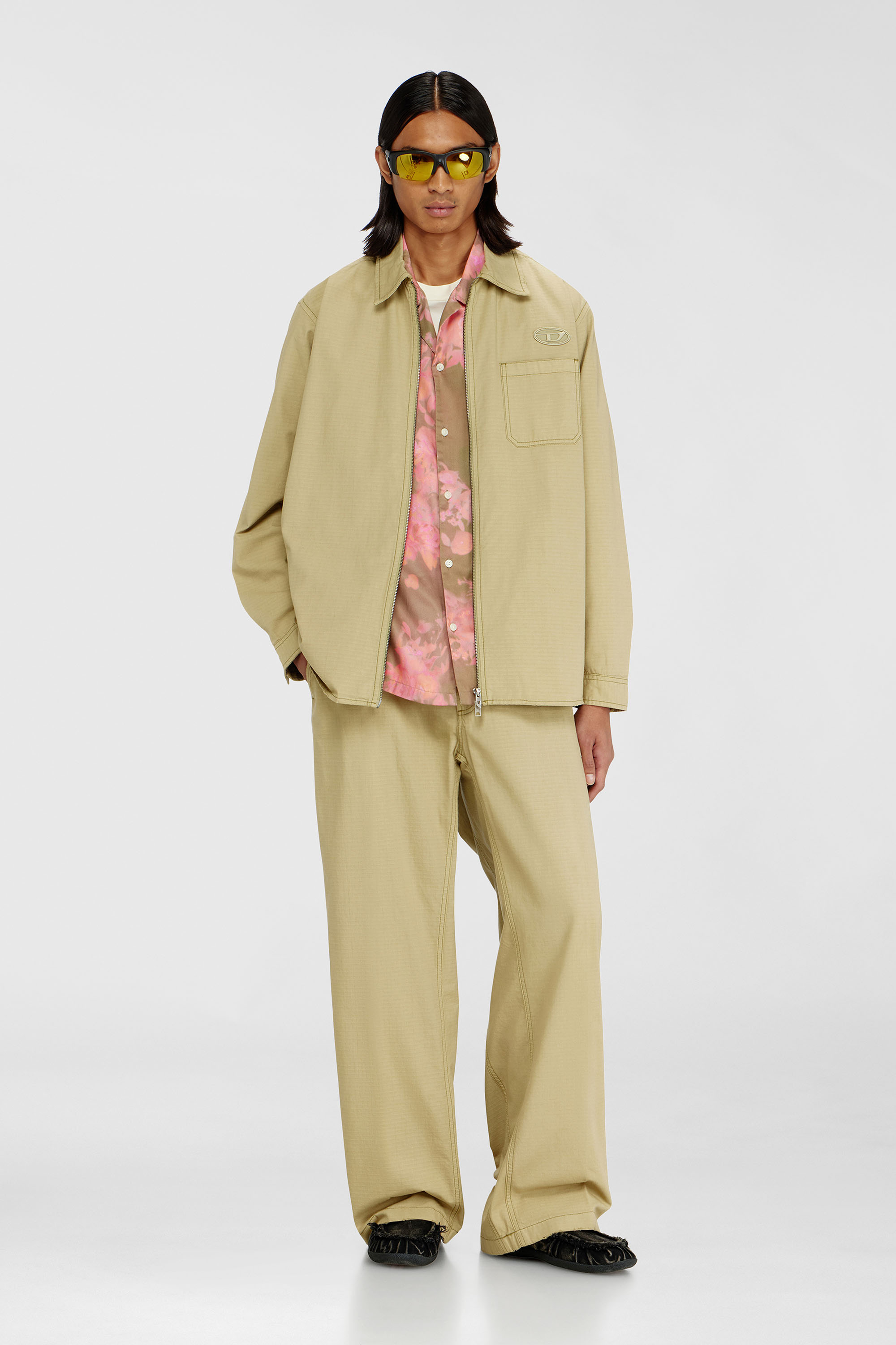 Diesel - S-ALIAS-ZIP, Man's Ripstop shirt with zip closure in Beige - 2
