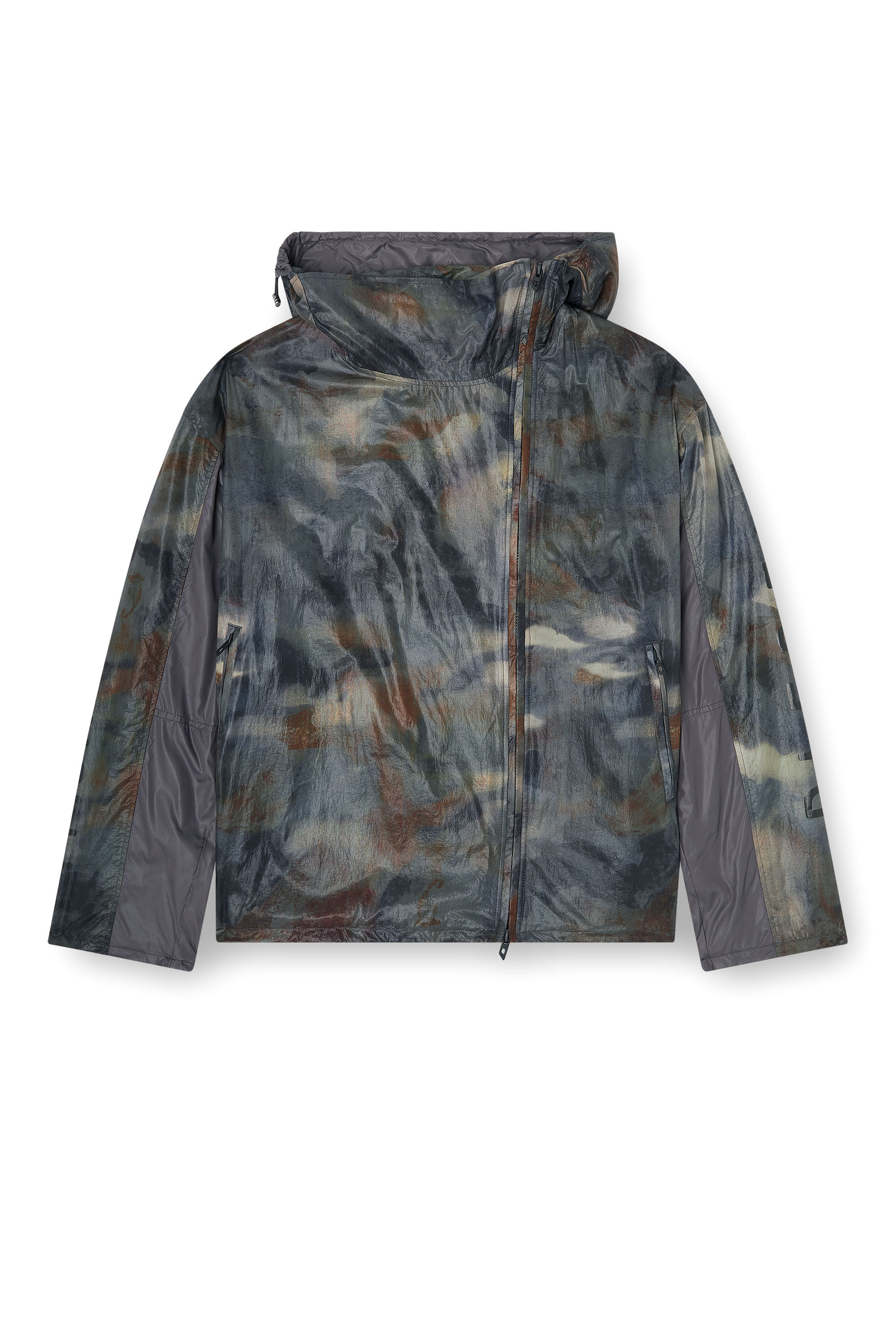 Diesel - J-SQUAD-BMCX, Man's Windbreaker with abstract print in Blue/Brown - 3