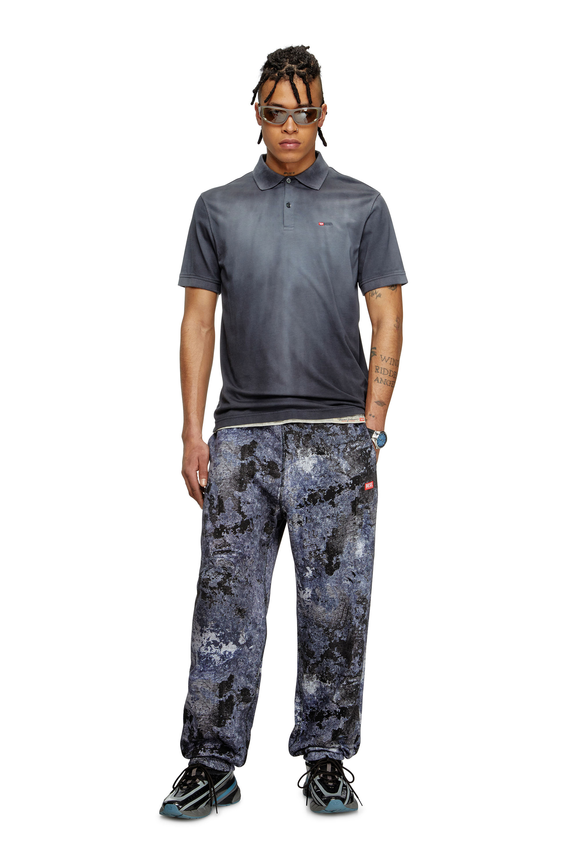 Diesel - T-REJUST-R3, Man's Jersey polo shirt with logo embroidery in Black - 1