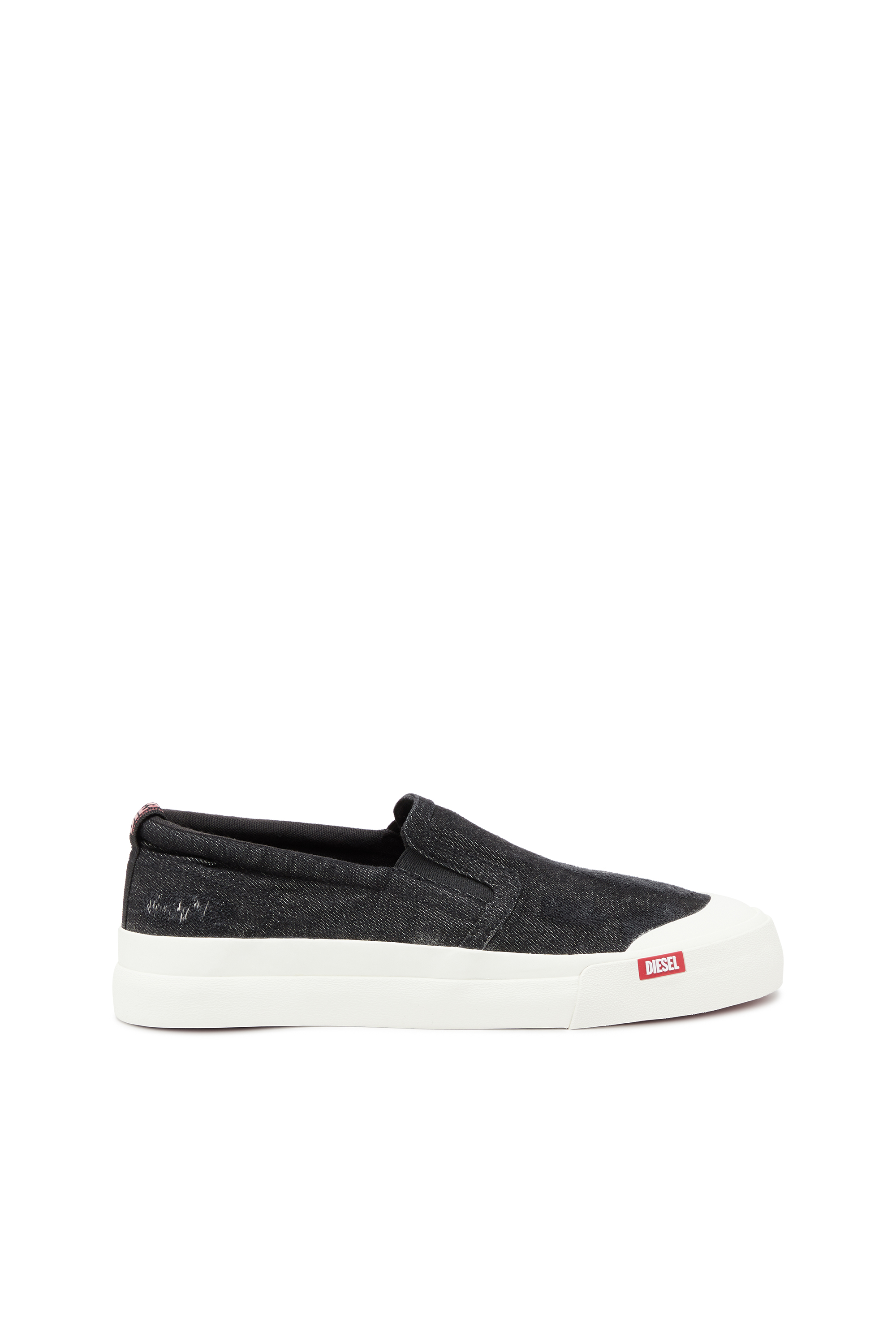 Diesel - S-ATHOS SLIP ON, Man's S-Athos Slip On-Slip-on sneakers in distressed denim in Black - 1