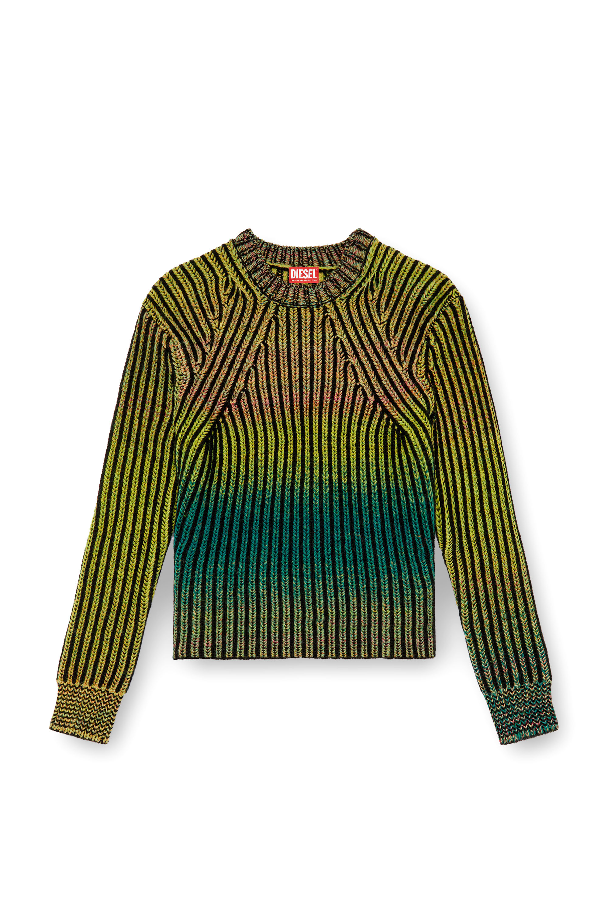 Diesel - K-OAKLAND-A, Man's Striped ribbed jumper in wool blend in Green - 3