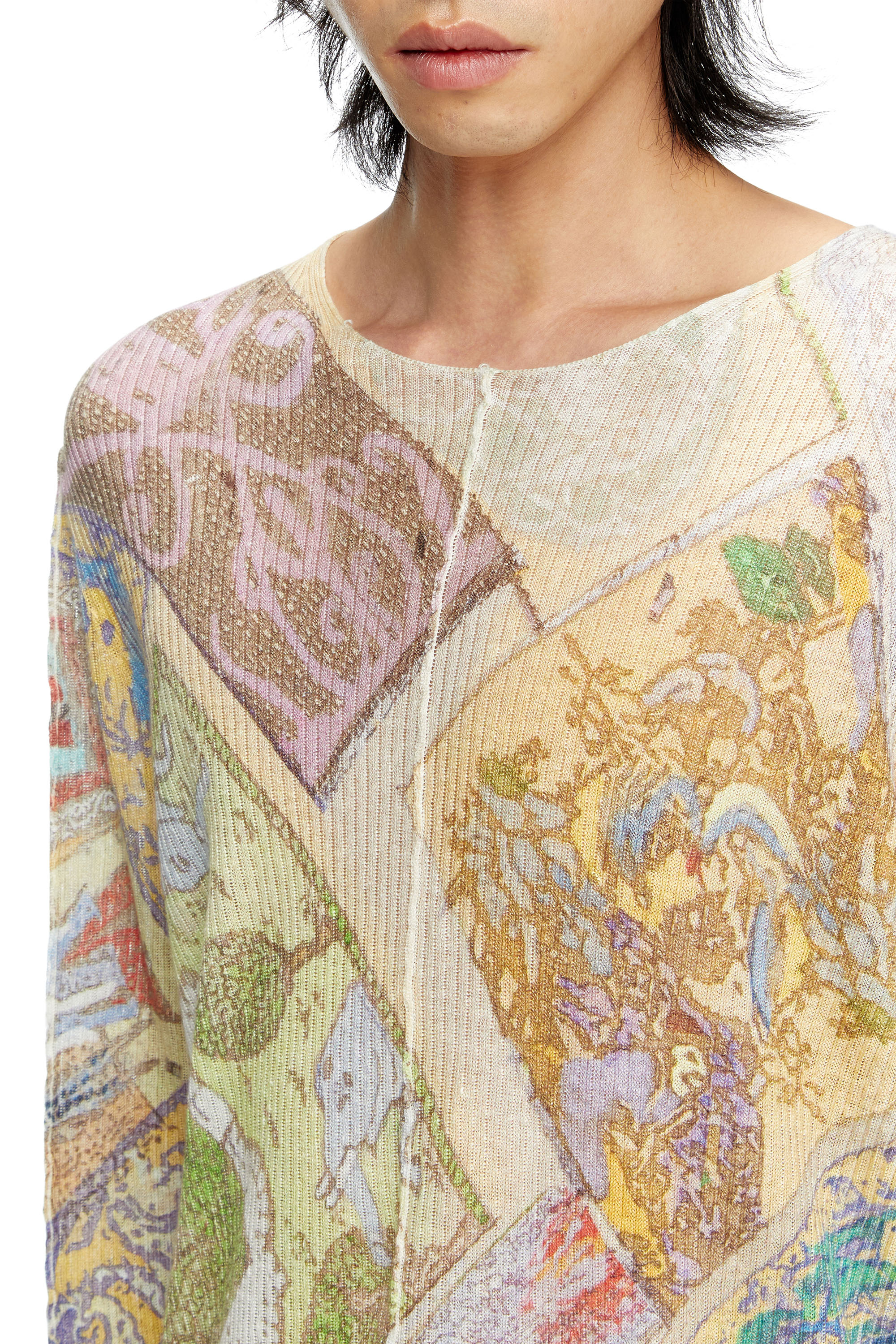 Diesel - K-RENTON, Man's Linen jumper with medieval print in Beige/Yellow - 5
