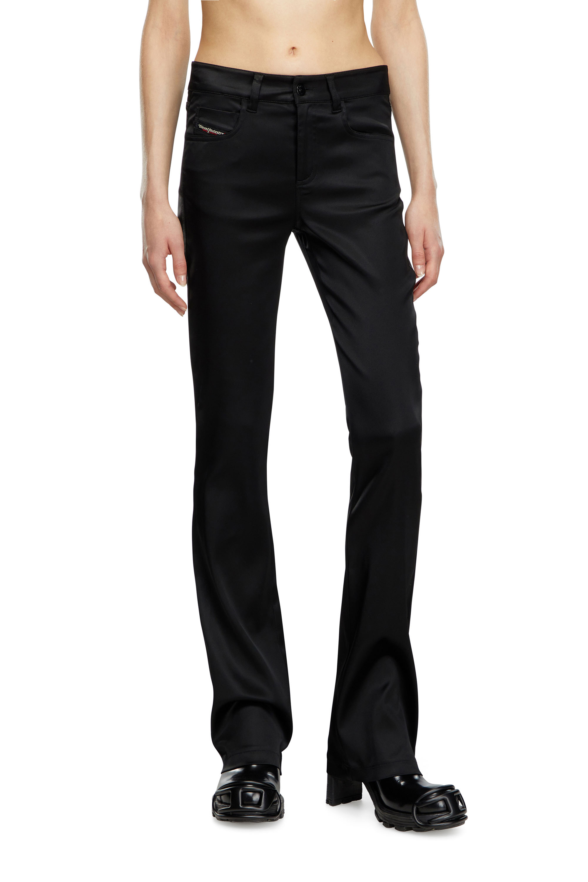 Diesel - P-EBBEY, Woman's 5-pocket pants in stretch satin in Black - 1