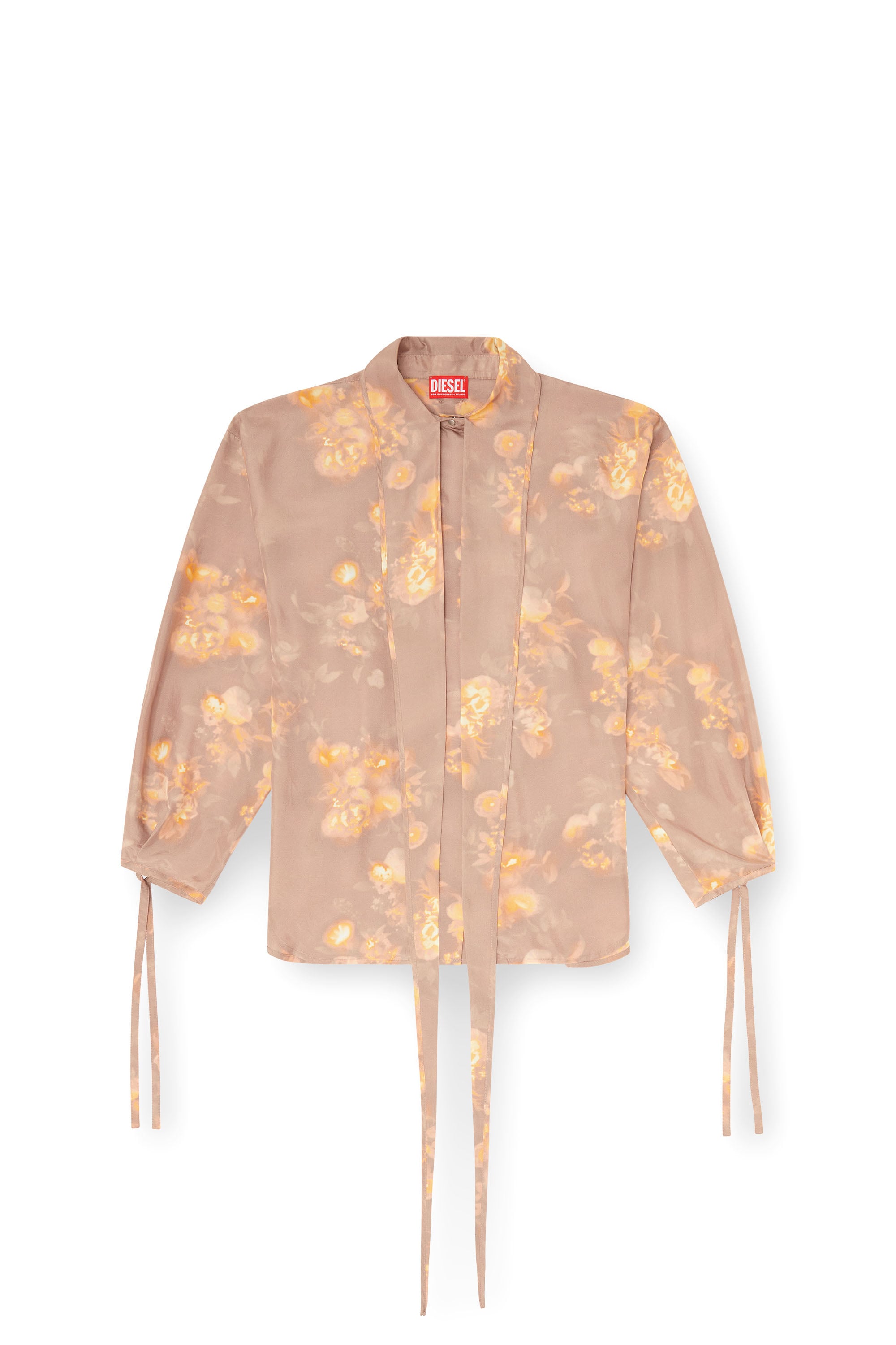 Diesel - C-ALLAS-T1, Woman's Shirt in floral-print habotai silk in Light Brown - 3
