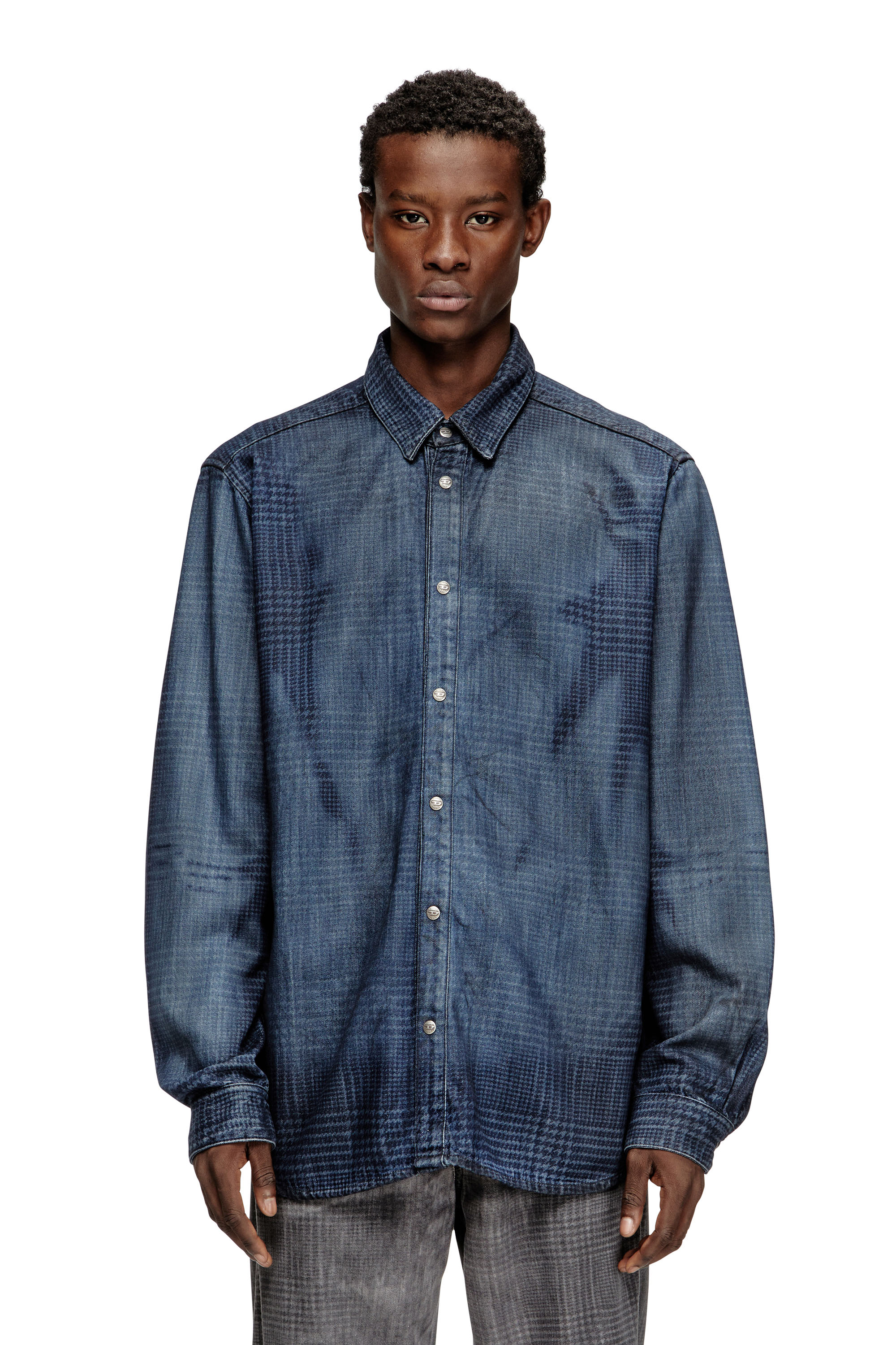 Diesel - D-SIMPLY-S13, Man's Shirt in fluid Prince of Wales denim in Blue - 3