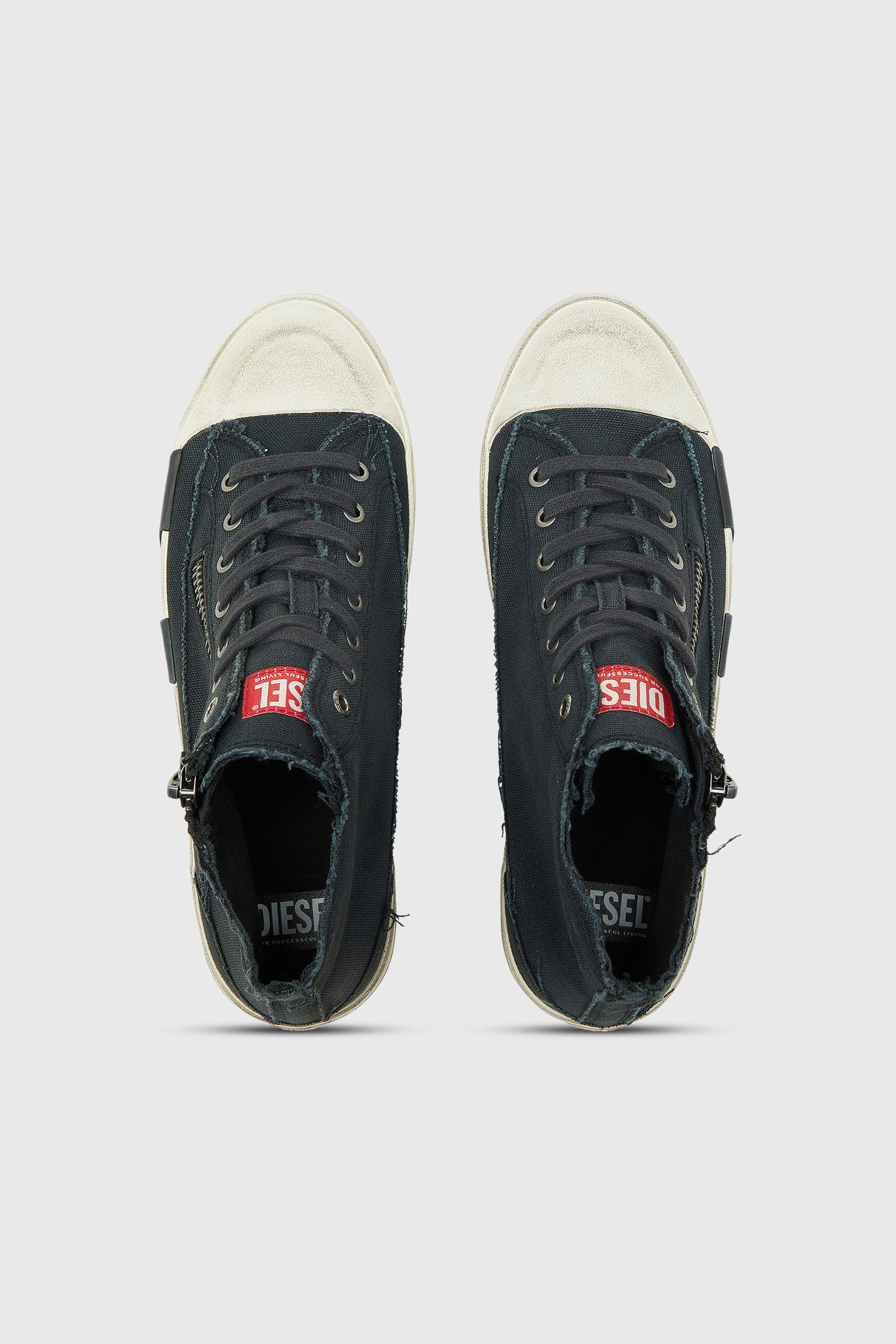 Diesel - S-D-VERSE ZIP MID II, Man's S-D-Verse -  Sneakers in frayed canvas with D logo in Black - 4