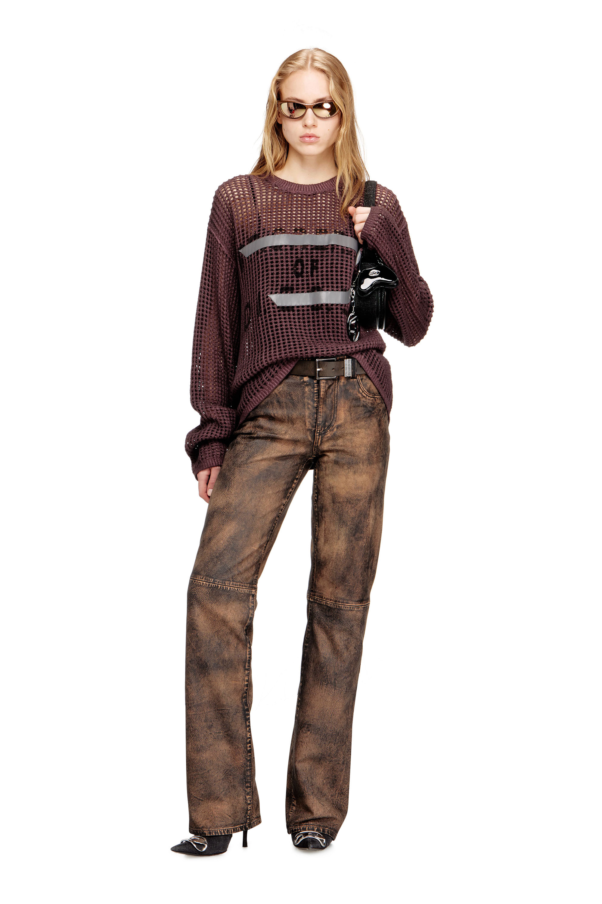 Diesel - L-YSA, Woman's Jean-cut distressed leather pants in Brown - 2