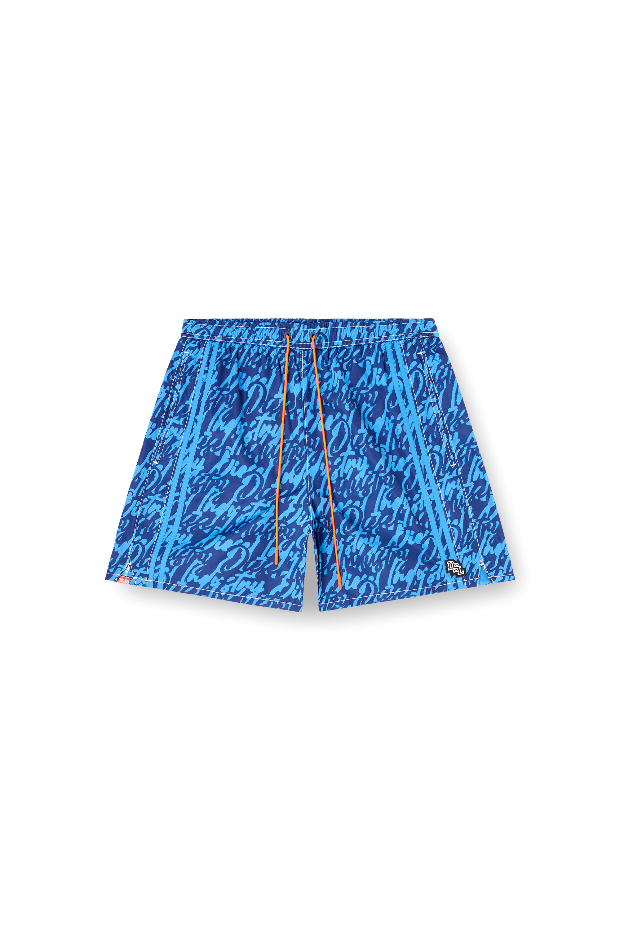 Diesel - SOCCER-41-D-POP, Man's Swim shorts with all-over logo print in Blue - 3