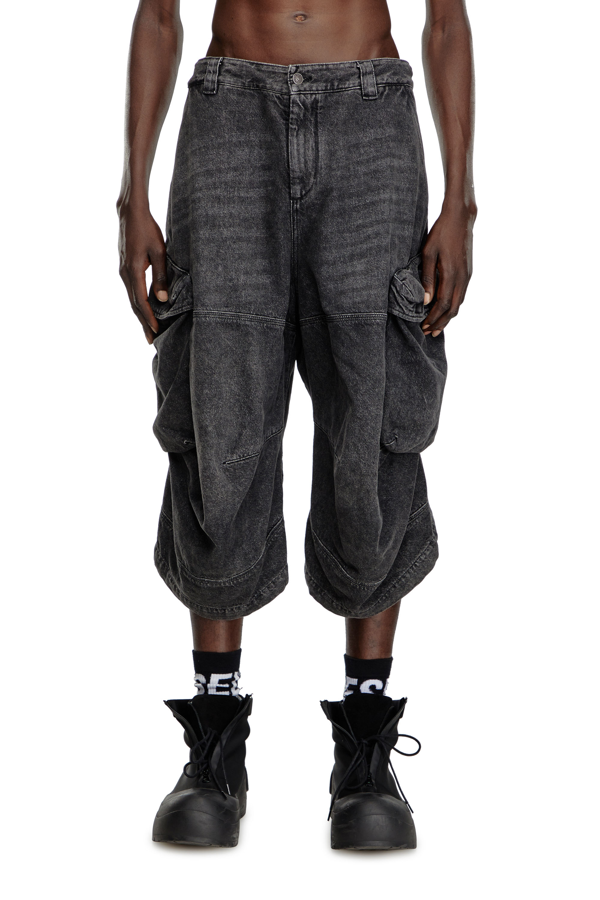 Diesel - D-ARNE-SHORT-S, Man Long shorts in denim with cargo pockets in Black - Image 1