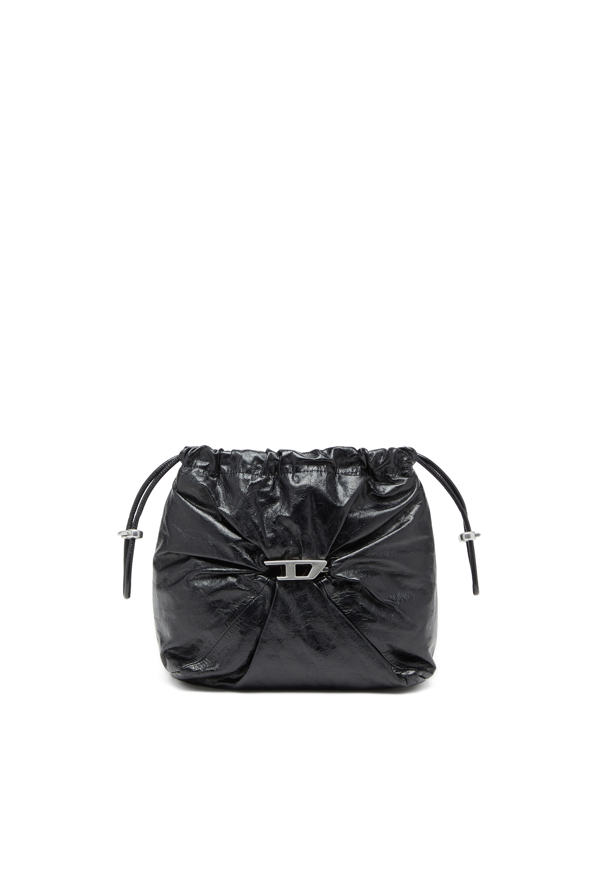 Diesel - SCRUNCH-D BUCKET, Woman's Bucket bag in shiny wrinkled leather in Black - 7