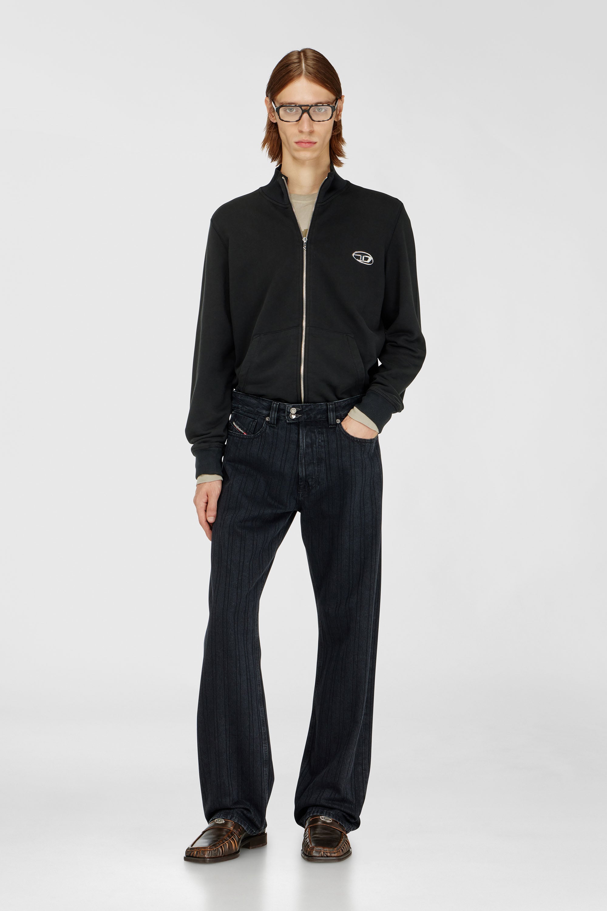Diesel - S-GINN-ZIP-IOD, Man's Wweatshirt with mock neck and metallic Oval D in Black - 2