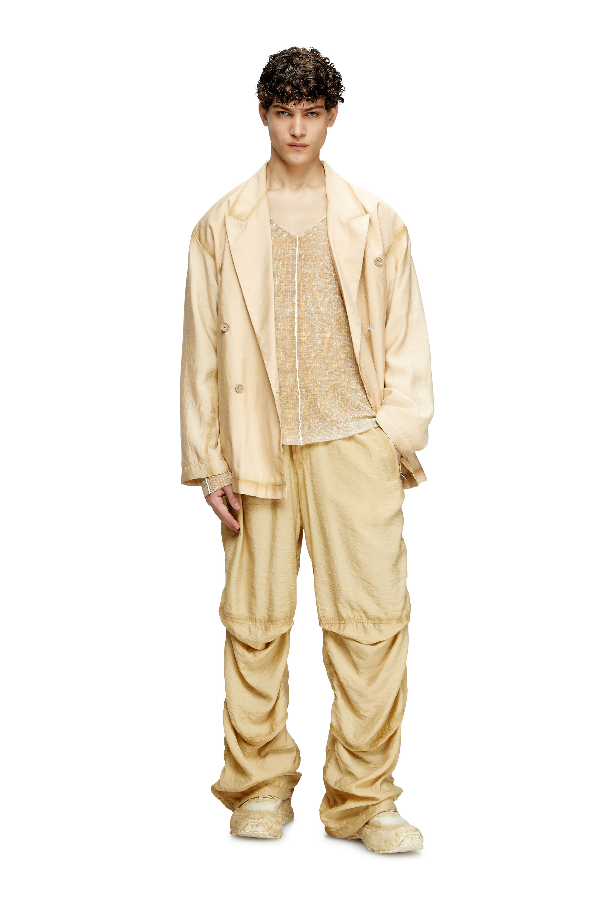 Diesel - K-ROBBEL, Man's Inside-print jumper with contrast detail in Beige - 2