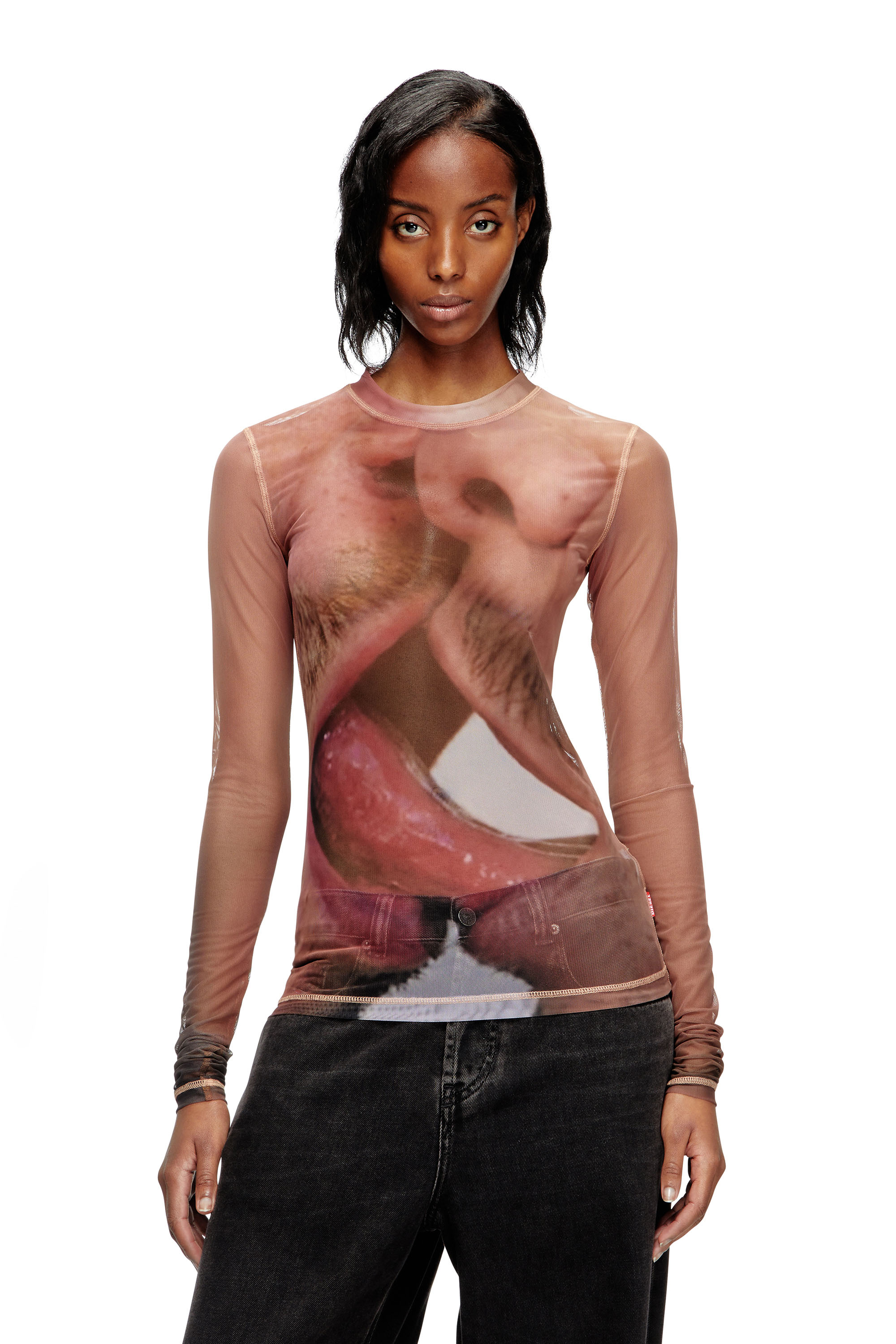 Diesel - PR-T-SIELAR-TOM25-1, Unisex's Long-sleeve top in printed technical mesh in Pink - 1