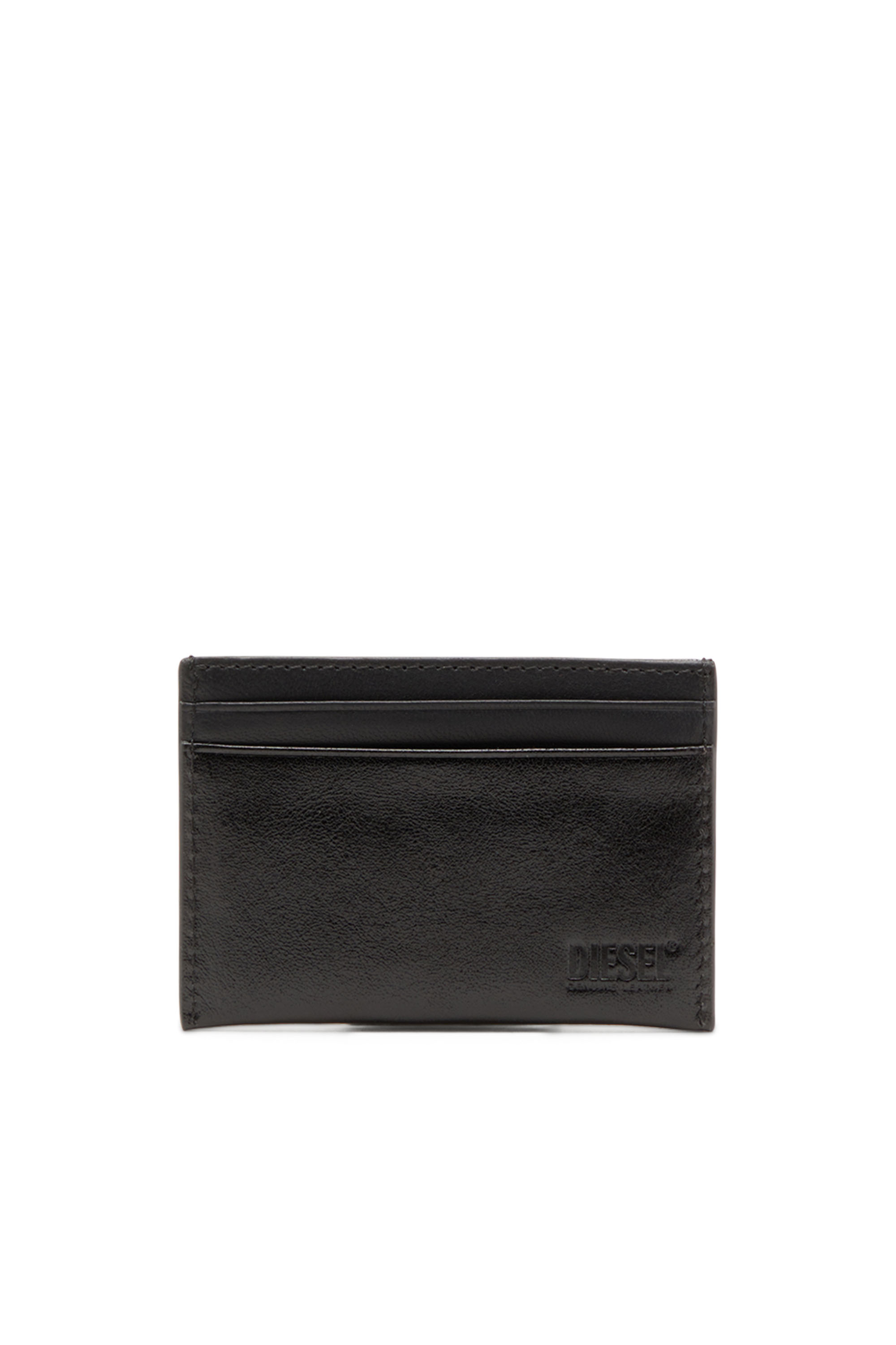 Diesel - RAVE CARD CASE, Man's Leather card holder with red D plaque in Black - 2