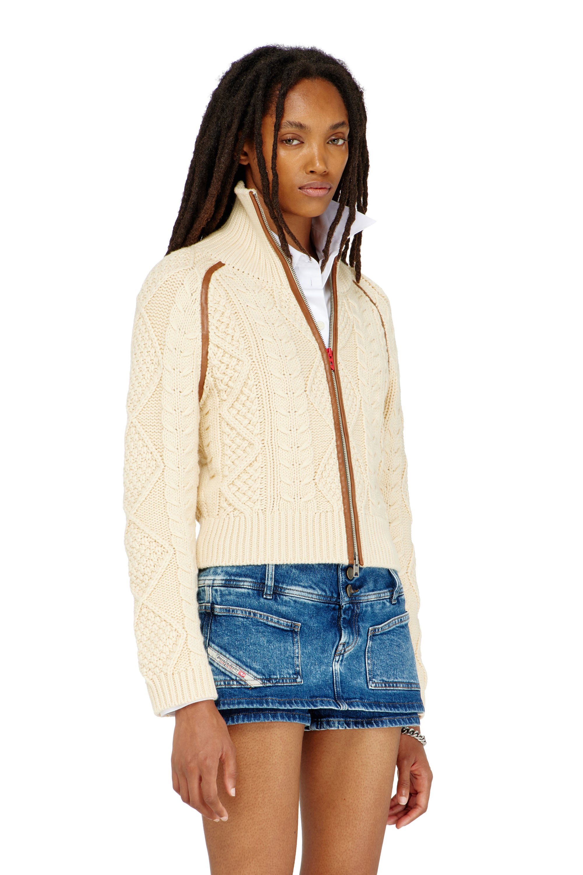 Diesel - M-INTELLE, Woman's Cable-knit cardigan with contrast bands in null - 1