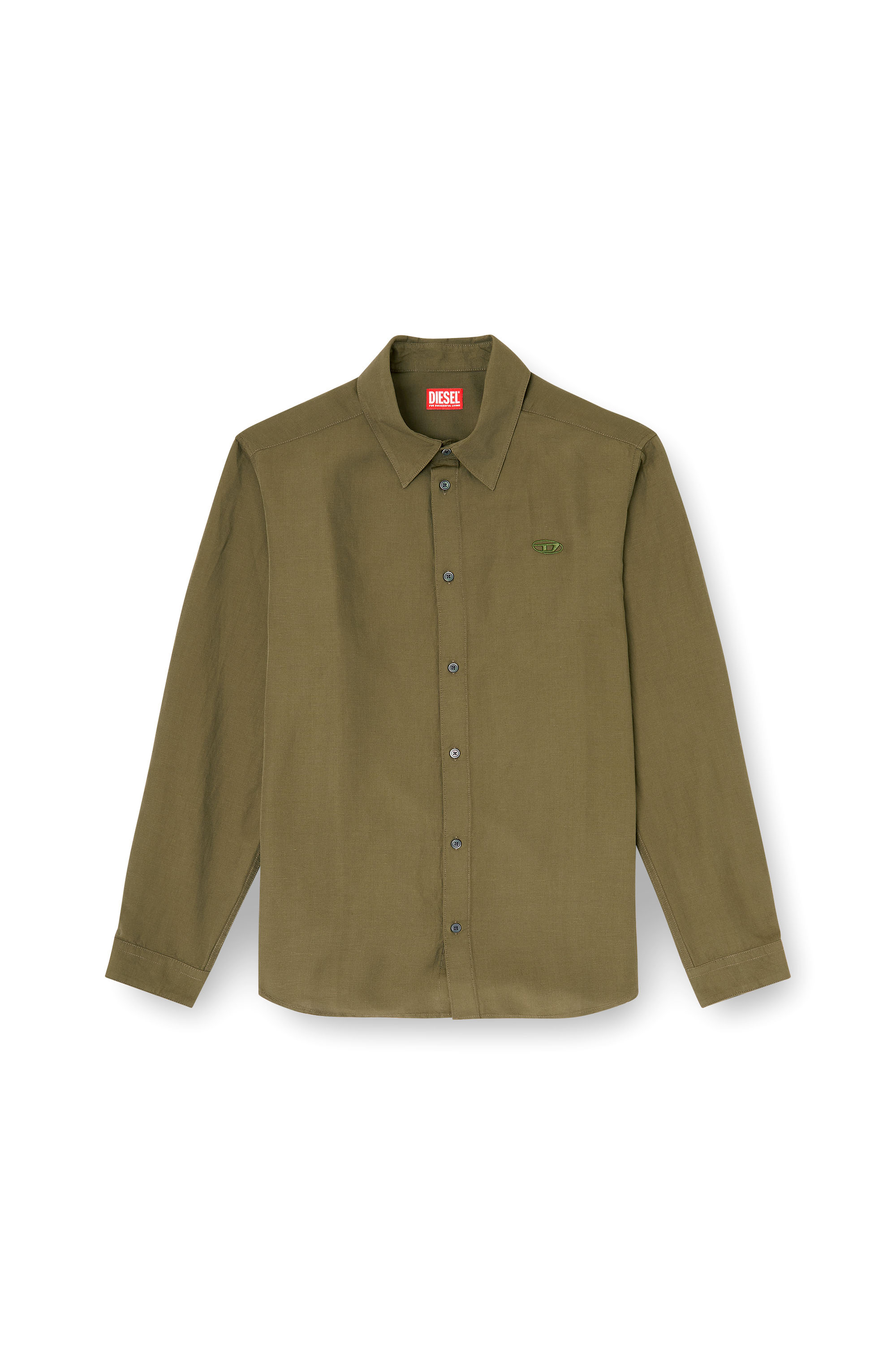 Diesel - S-SIMPLY-PGBS, Man's Linen-blend shirt with logo embroidery in Military Green - 2