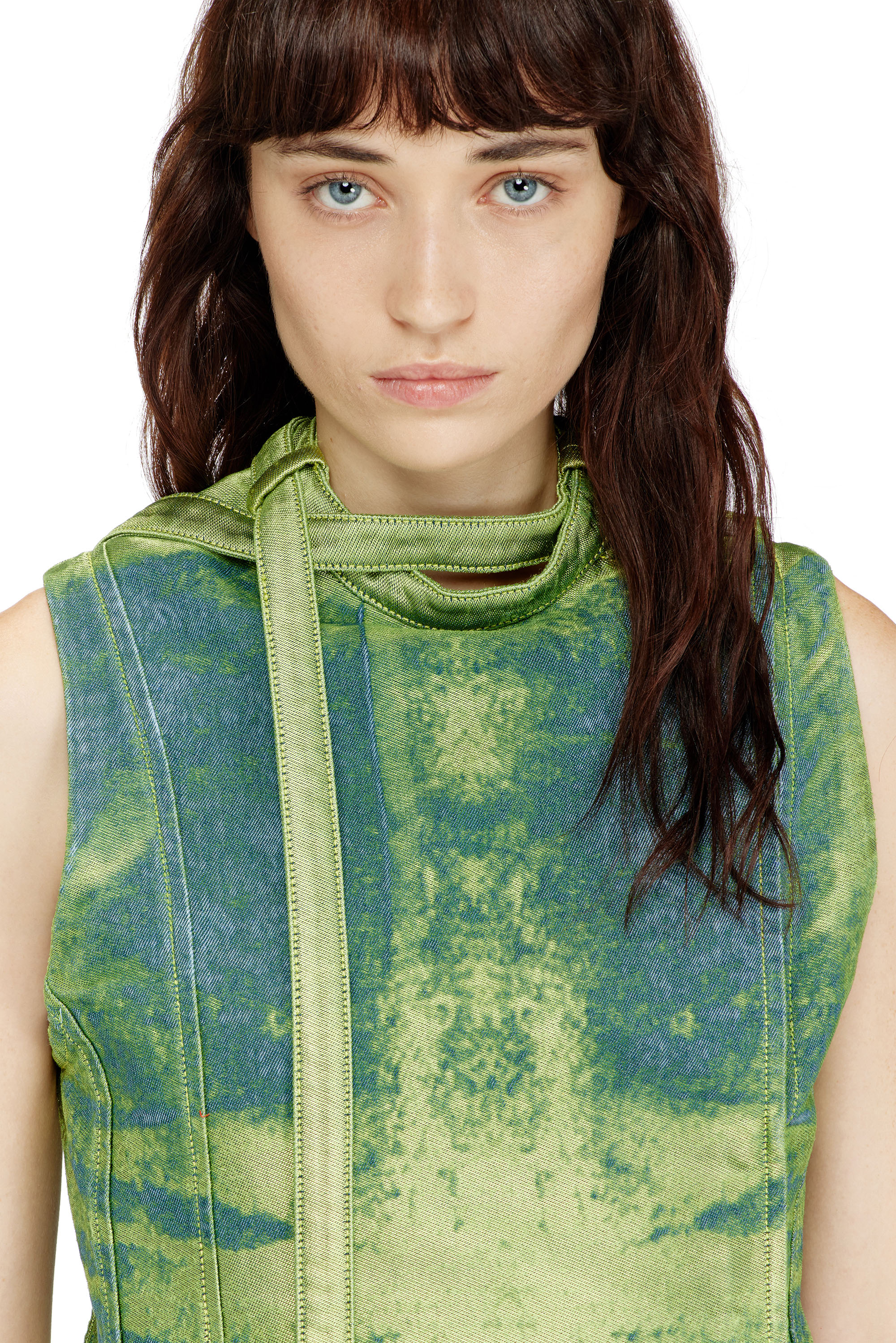 Diesel - DE-VANTOS-FSI, Woman's Belted vest in coloured satin denim in Green - 5