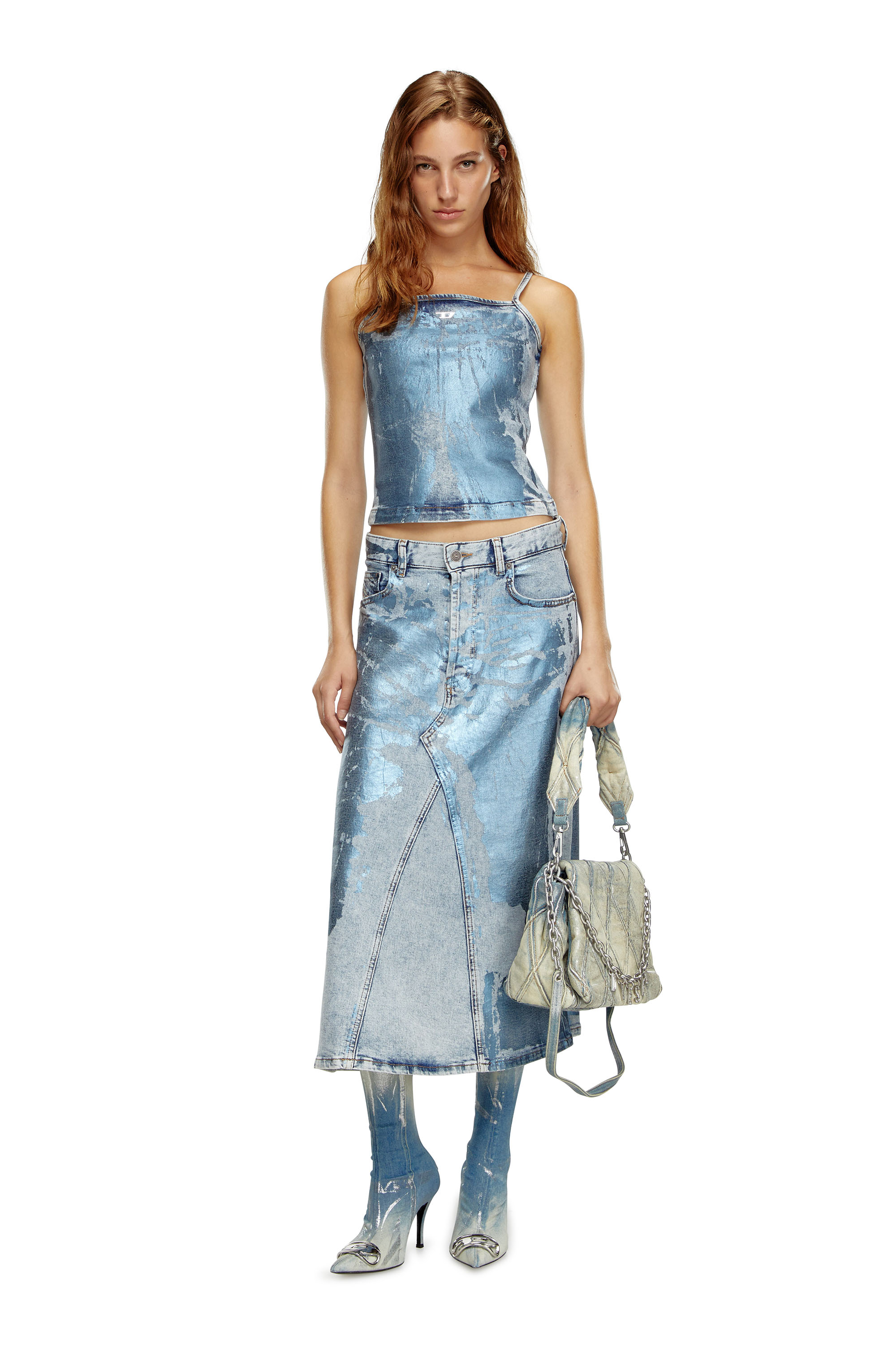 Diesel - DE-PAGO-MID-S, Woman's Midi skirt in pop-colour denim in Light Blue - 1