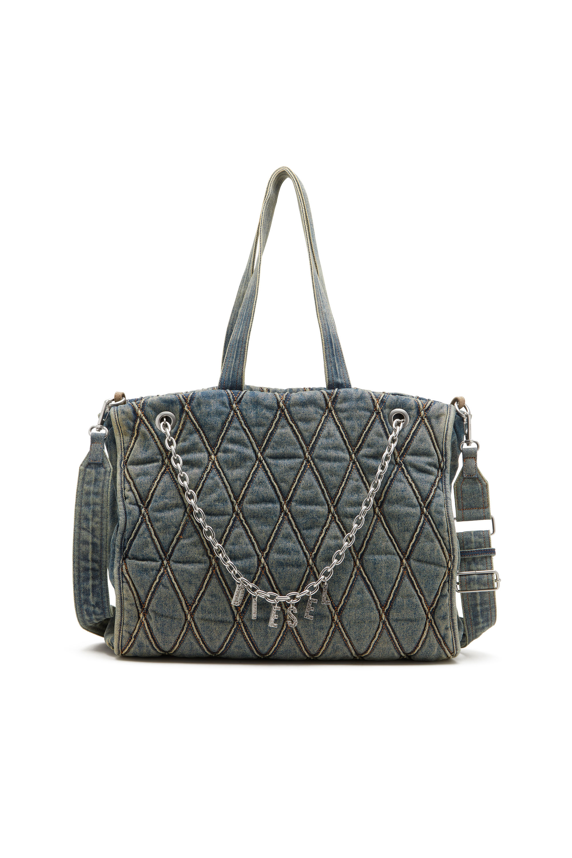 Diesel - CHARM-D SHOPPER, Woman's Charm-D-Tote bag in Argyle quilted denim in Blue - 1