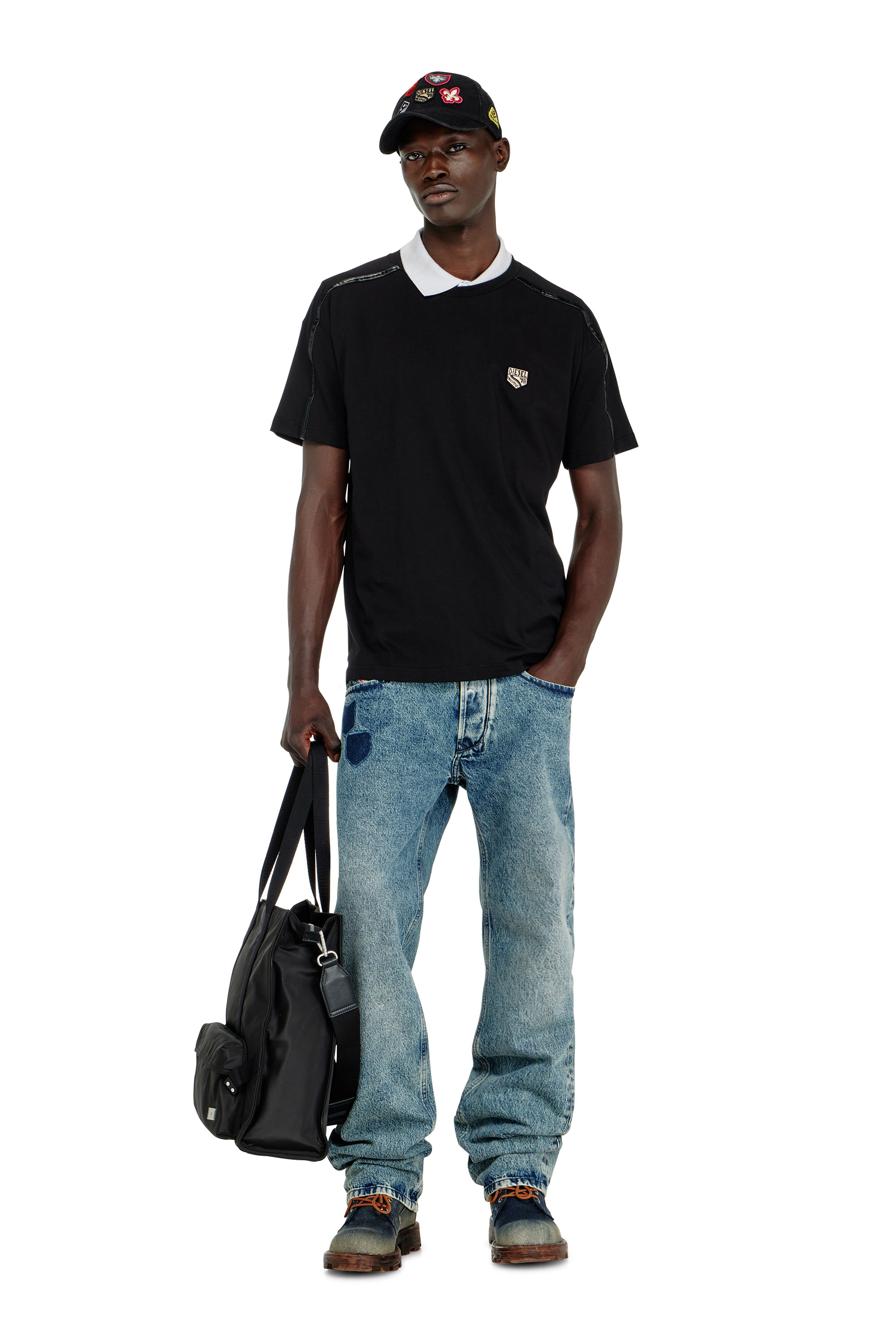 Diesel - T-NORM-FL, Man's T-shirt with contrast trims and logo patch in null - 1