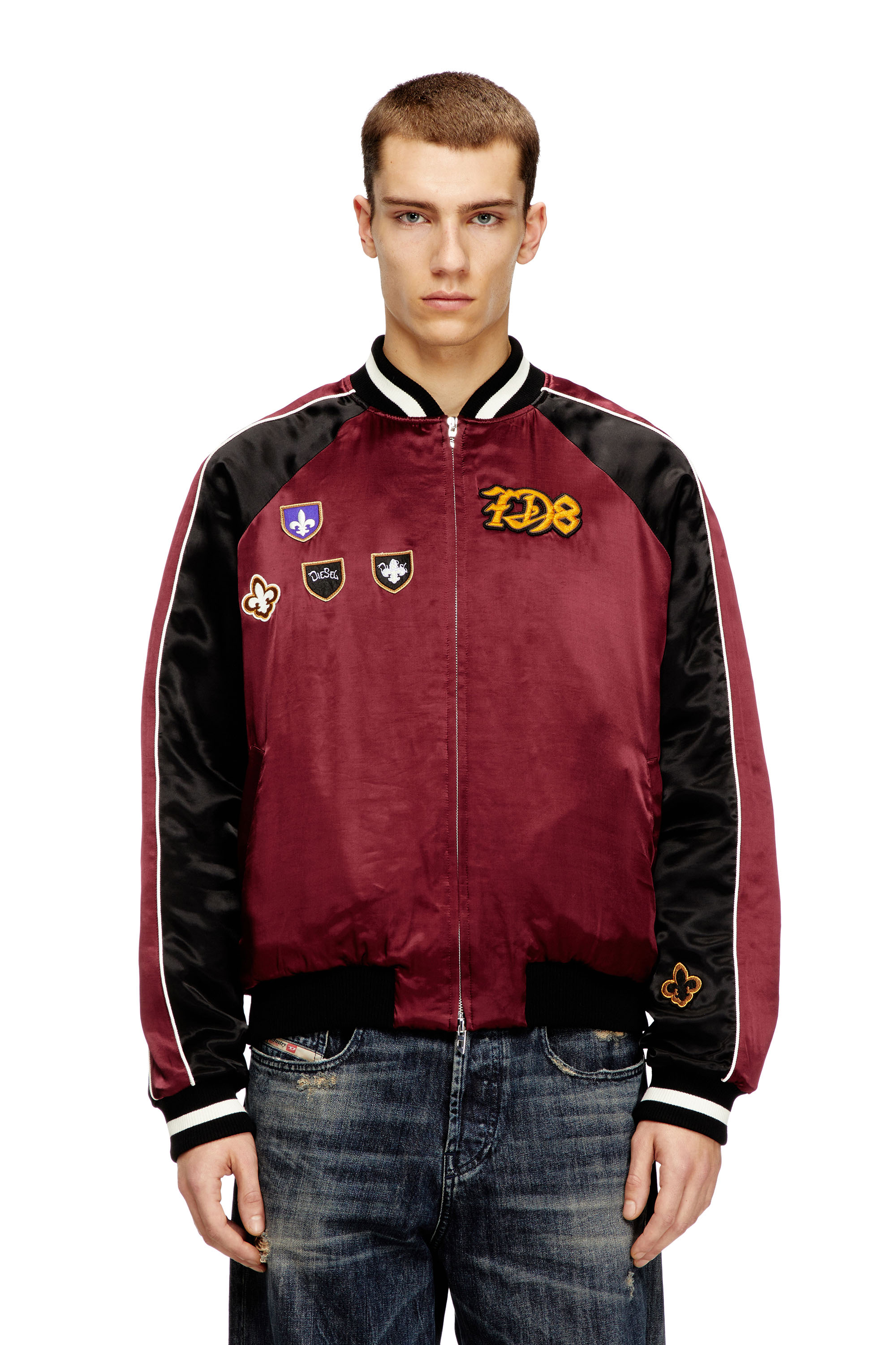 Diesel - J-FOULKES-CP, Man's Satin souvenir jacket in Black/Red - 1