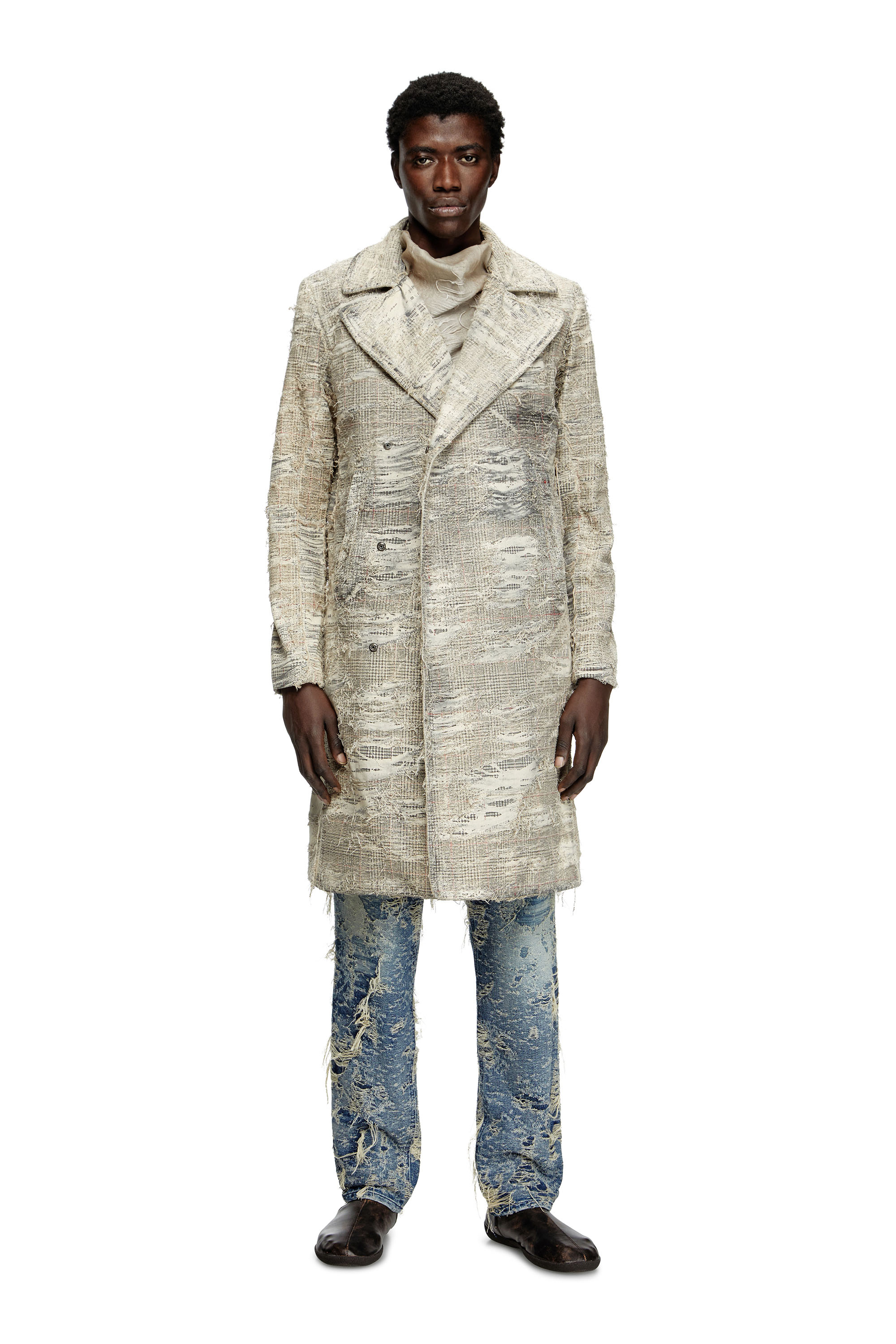 Diesel - D-ISCO-FSG, Man's Coat in distressed Prince of Wales denim in Grey - 2