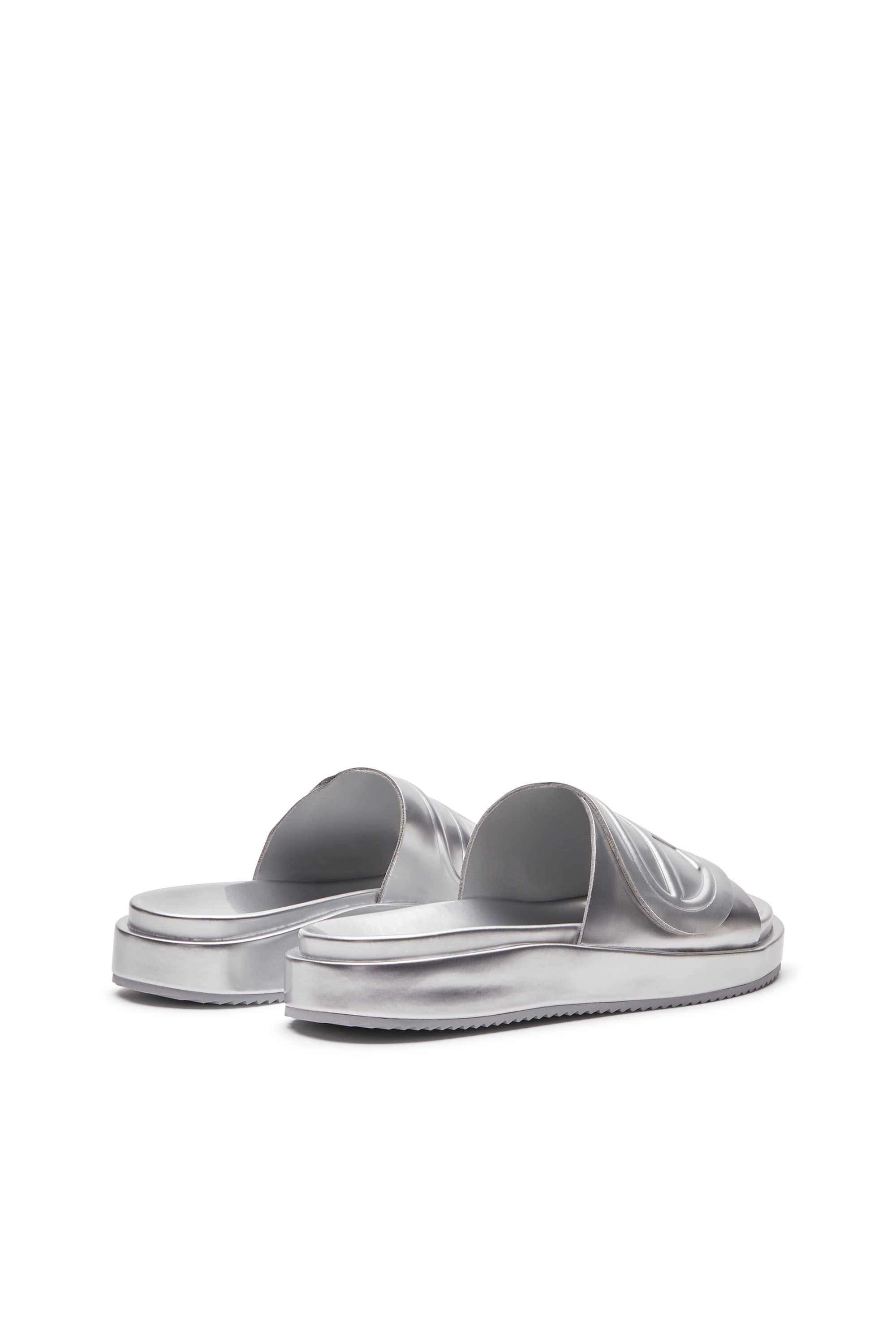 Diesel - SA-SLIDE D OVAL W, Woman's Sa-Slide D-Metallic slide sandals with Oval D strap in Silver - 3