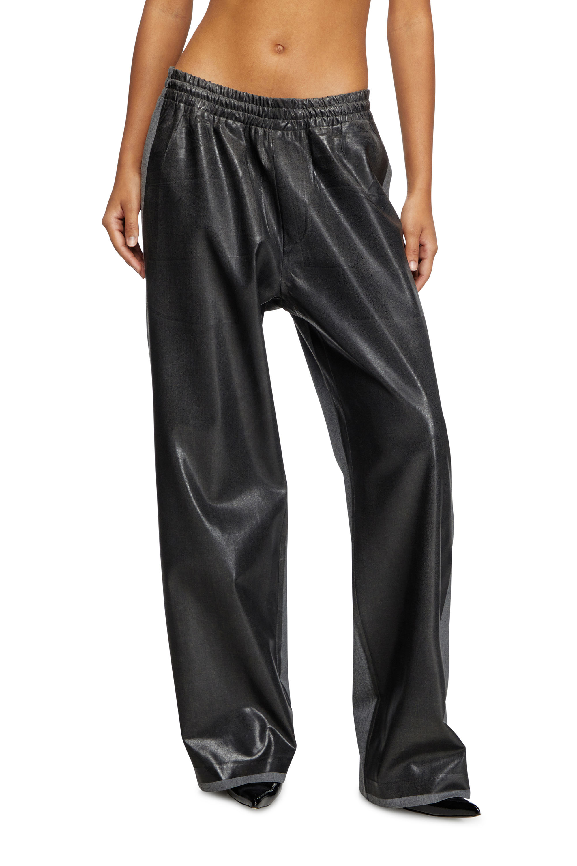 Diesel - P-CLAYS-DD, Unisex's Tailored track pants with coated front in Black - 1