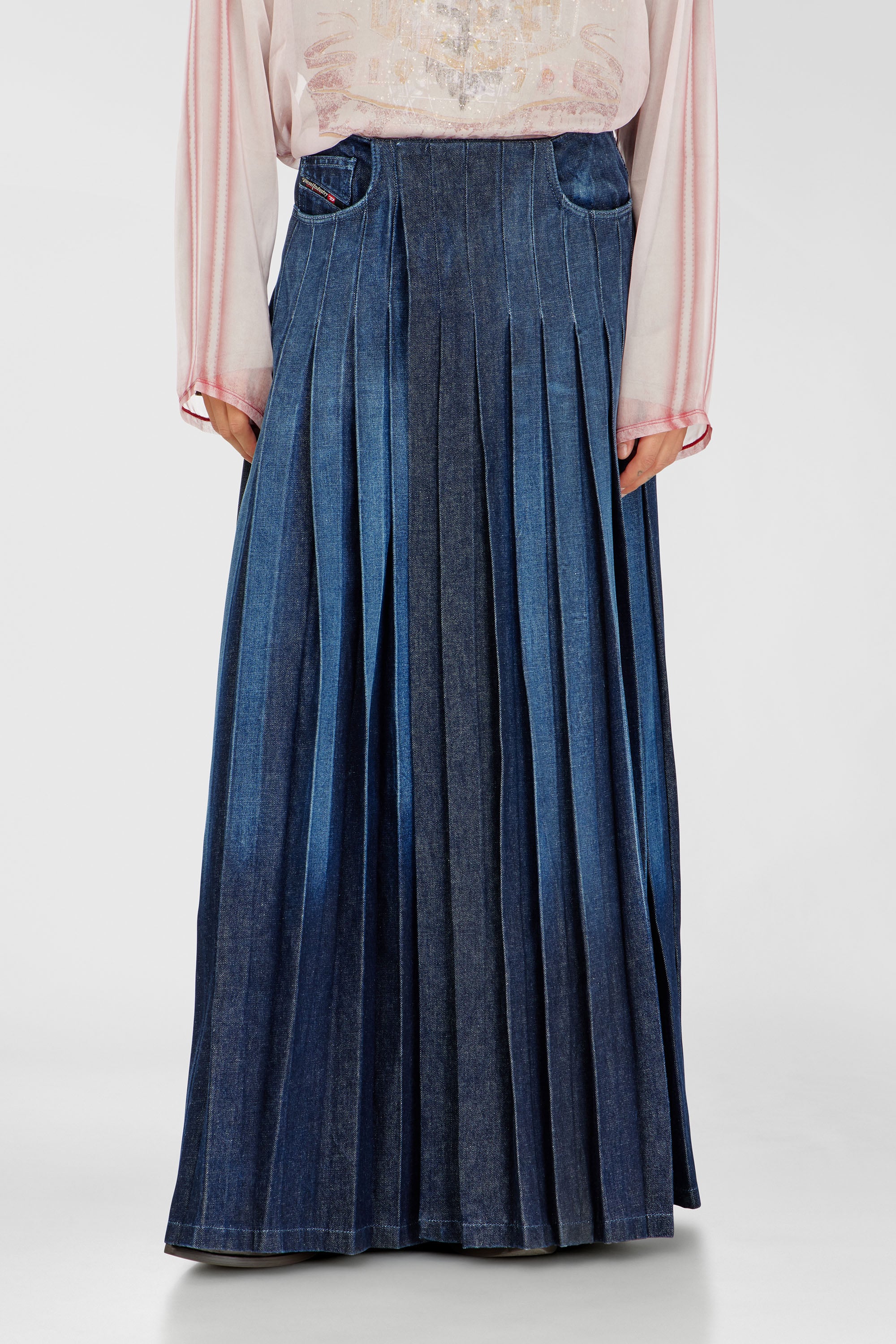 Diesel - D-QUILTY-FSJ1, Unisex's Long wrap skirt in pleated denim in null - 1