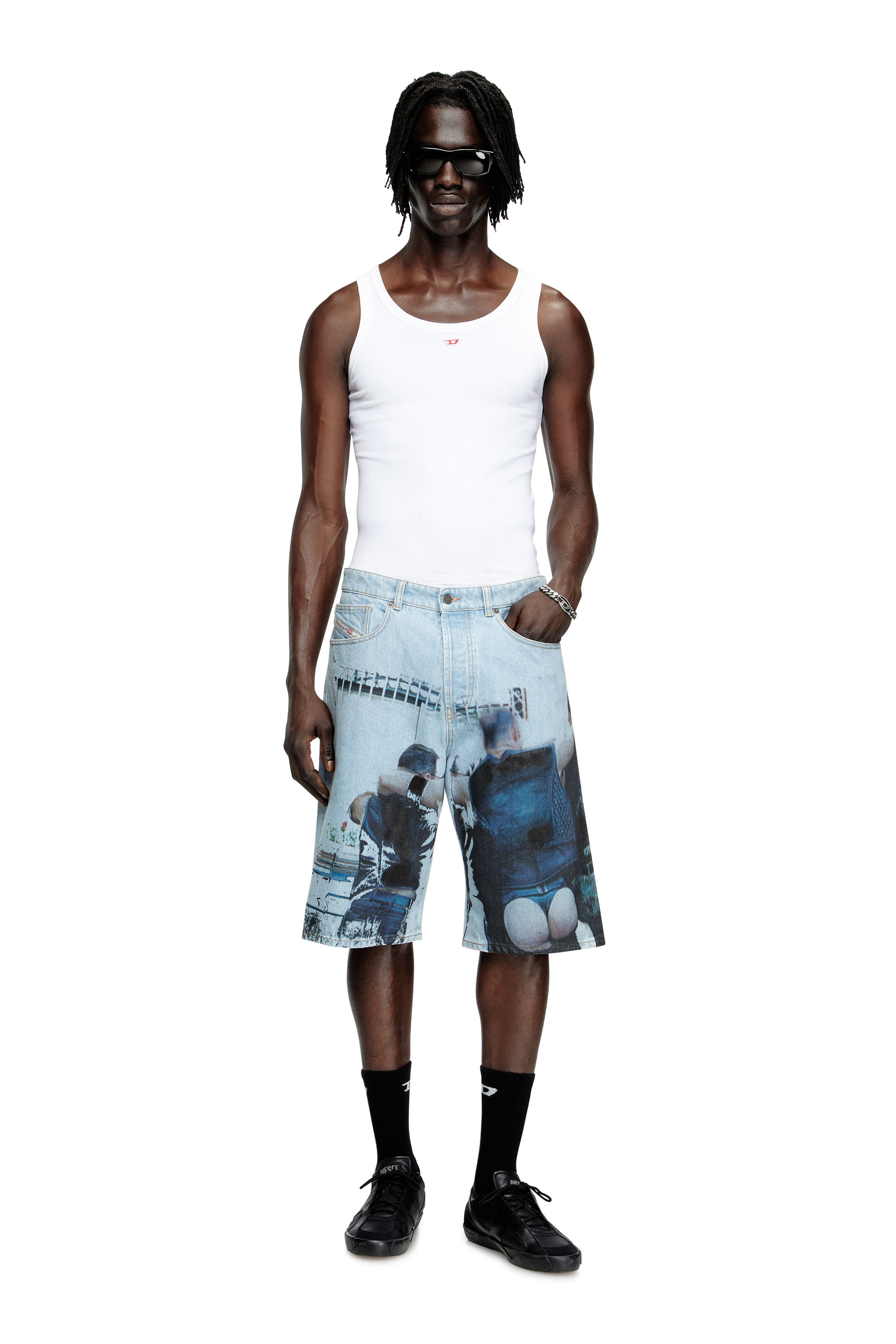 Diesel - PR-D-RIXFORD-S, Unisex's Denim shorts with faded print in Light Blue - 2