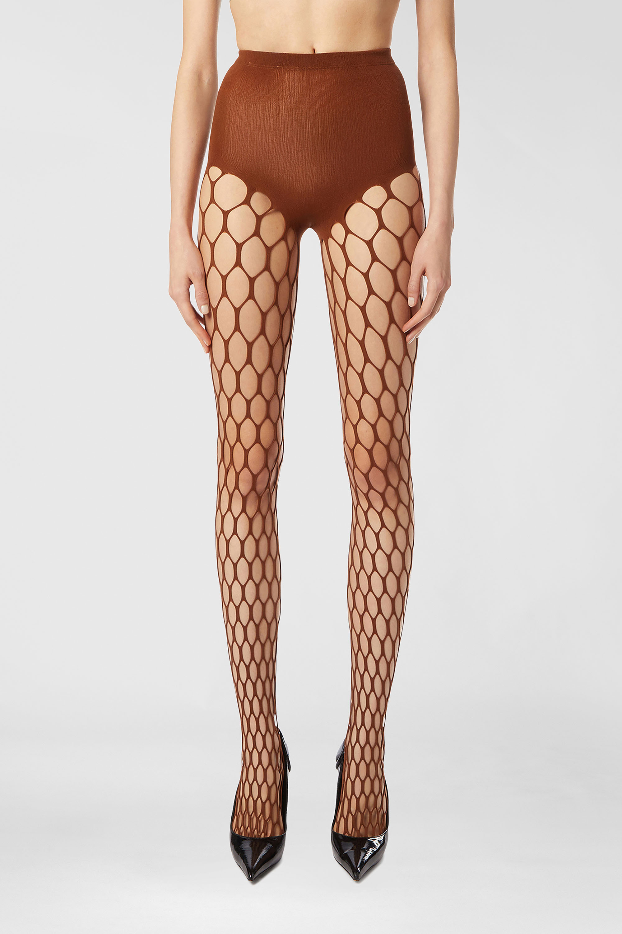 Diesel - M-ZORDA, Woman's Stretchy mesh-knit tights in Brown - 1