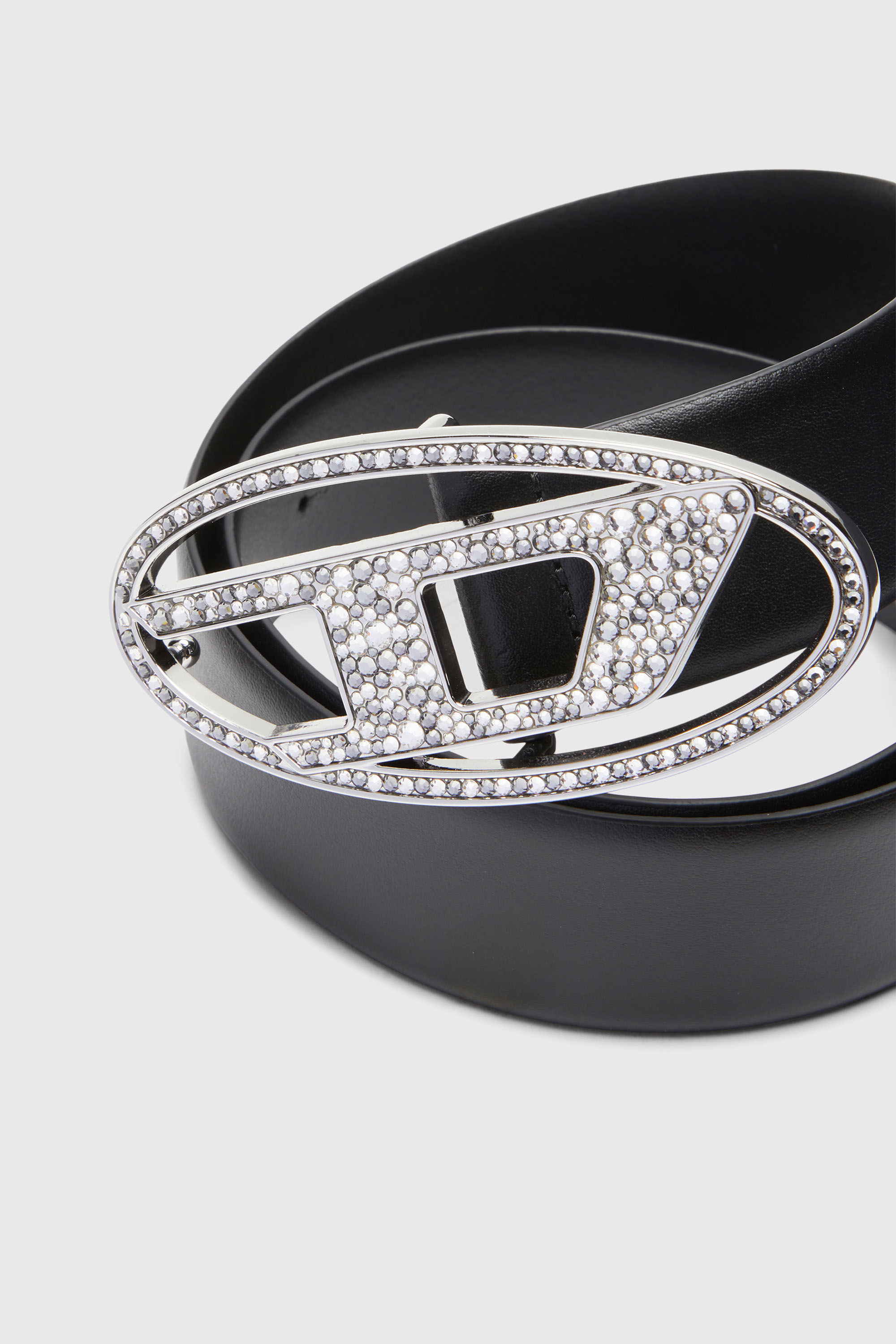 Diesel - B-1DR STRASS, Woman's 4cm Leather belt with crystal buckle in Black - 3
