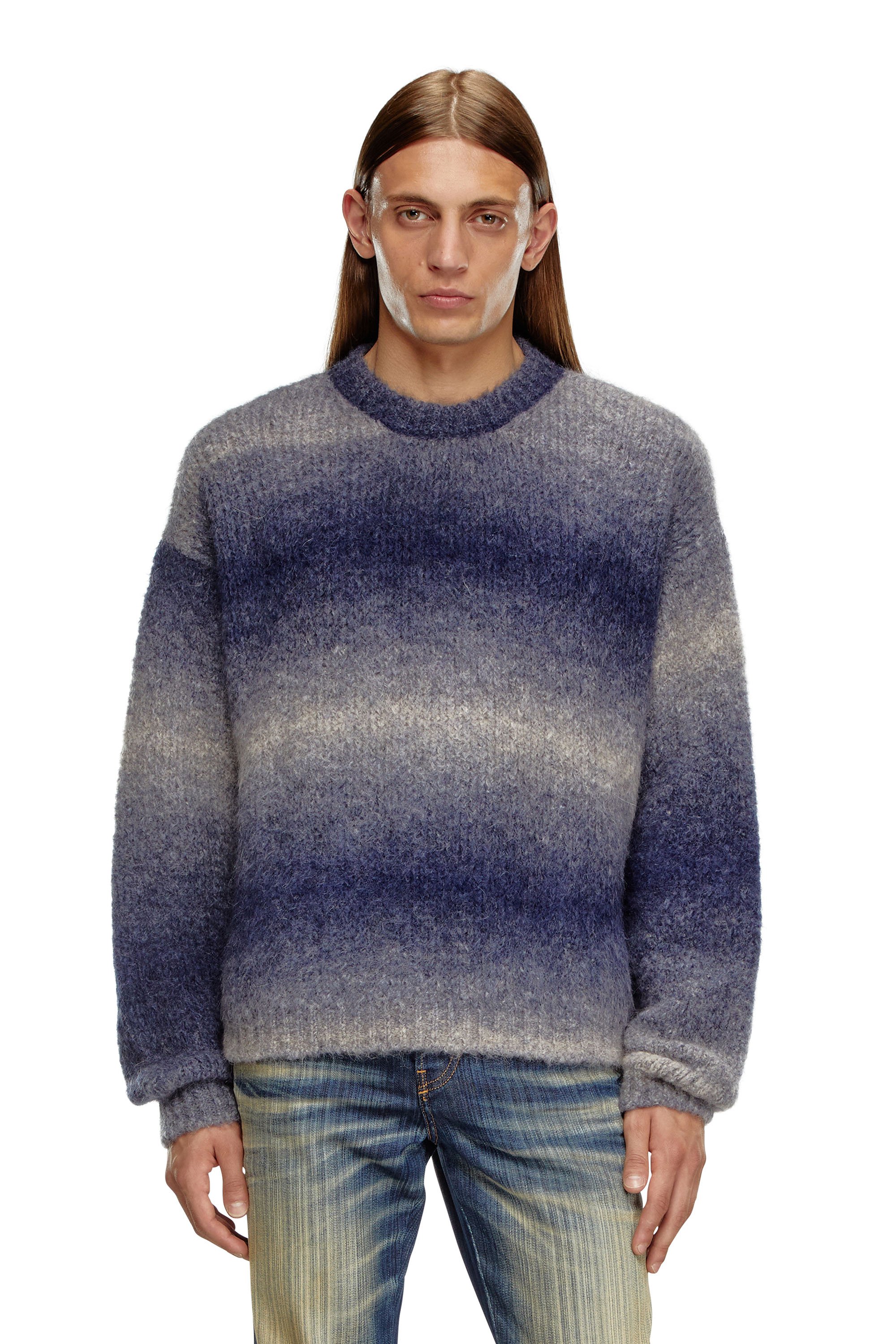 Diesel - K-RASTA, Man's Dégradé jumper in alpaca blend in Dark Blue - 1