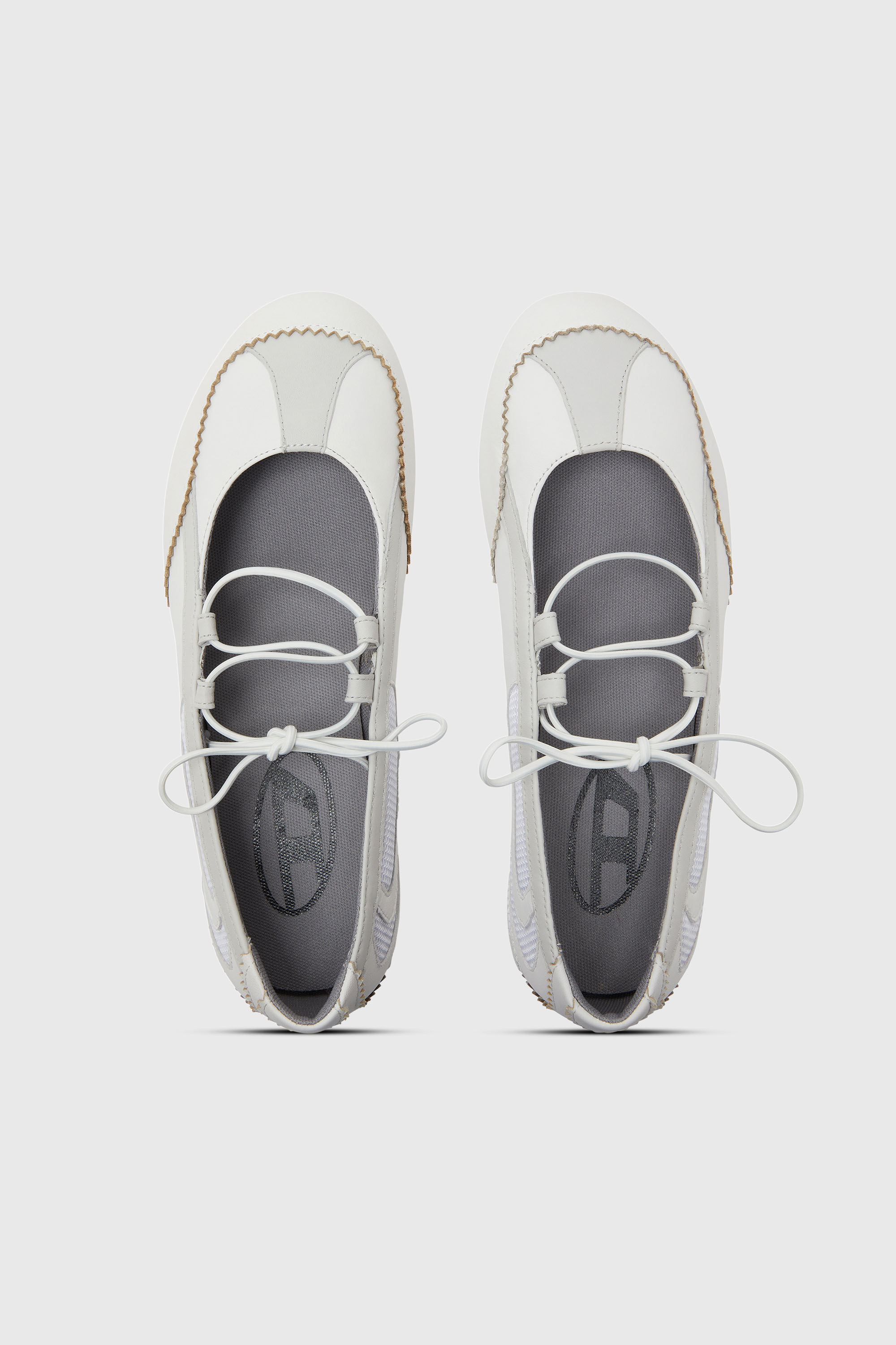 Diesel - D-MILE BALLERINA LACE UP W, Woman's D-Mile - Lace-up ballerina flats in leather and mesh in White - 4