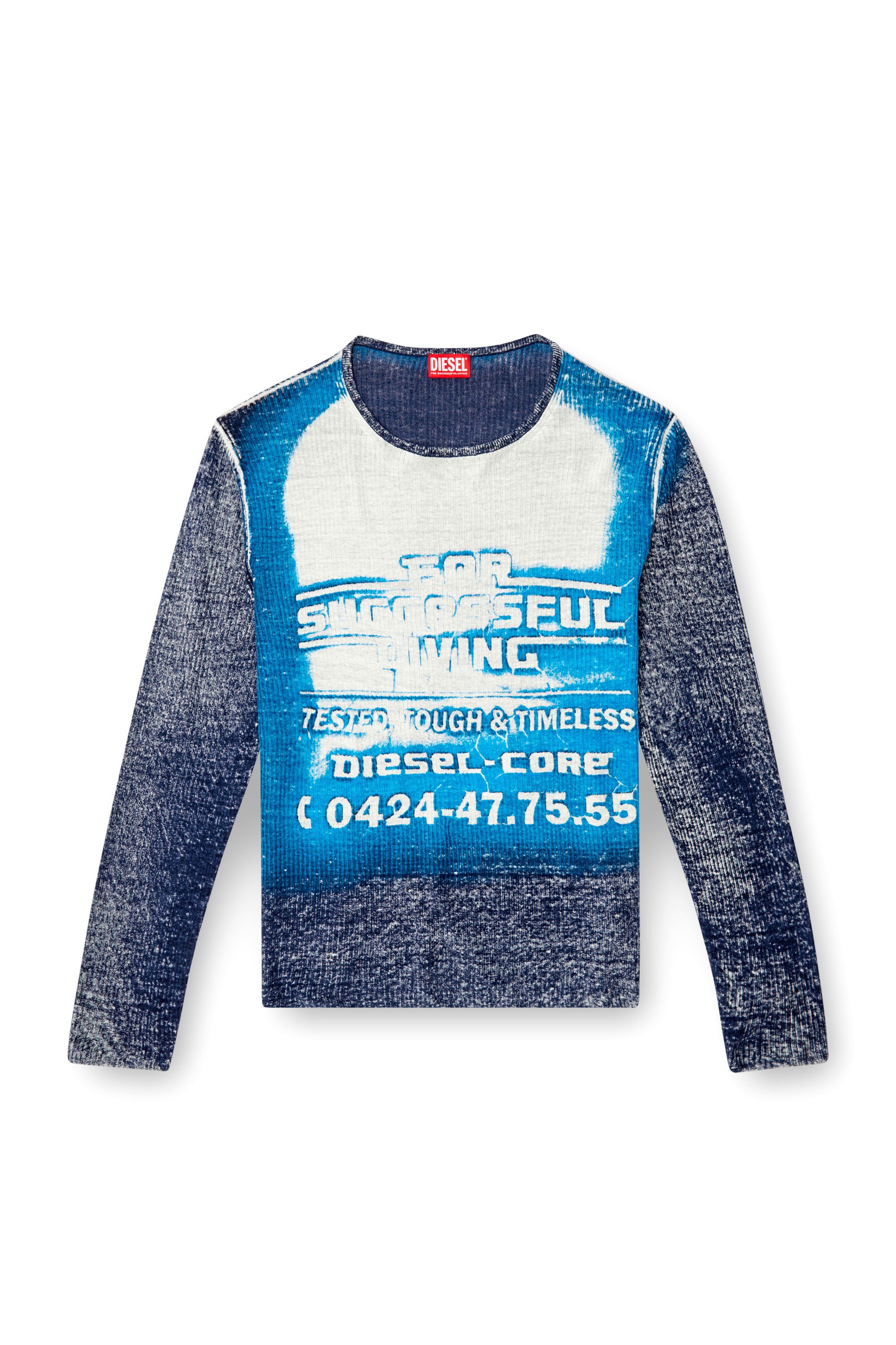 Diesel - K-ROD, Man's Linen jumper with logo graphic in Blue - 3