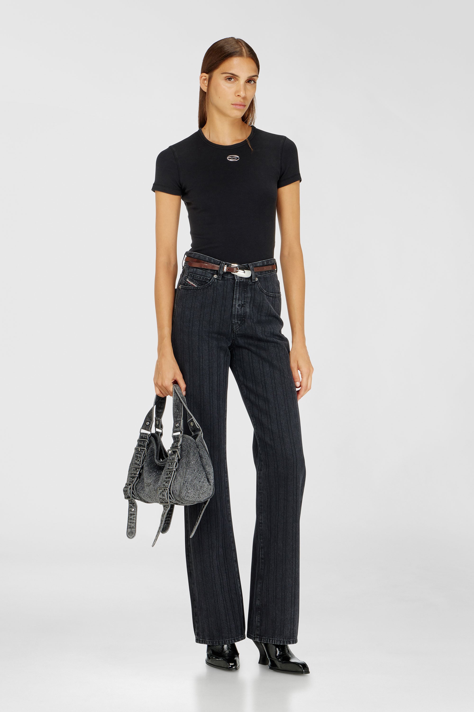 Diesel - D-ONE TOPHANDLE S, Woman's D-One-Small top-handle bag in crystal solarised denim in Black - 3