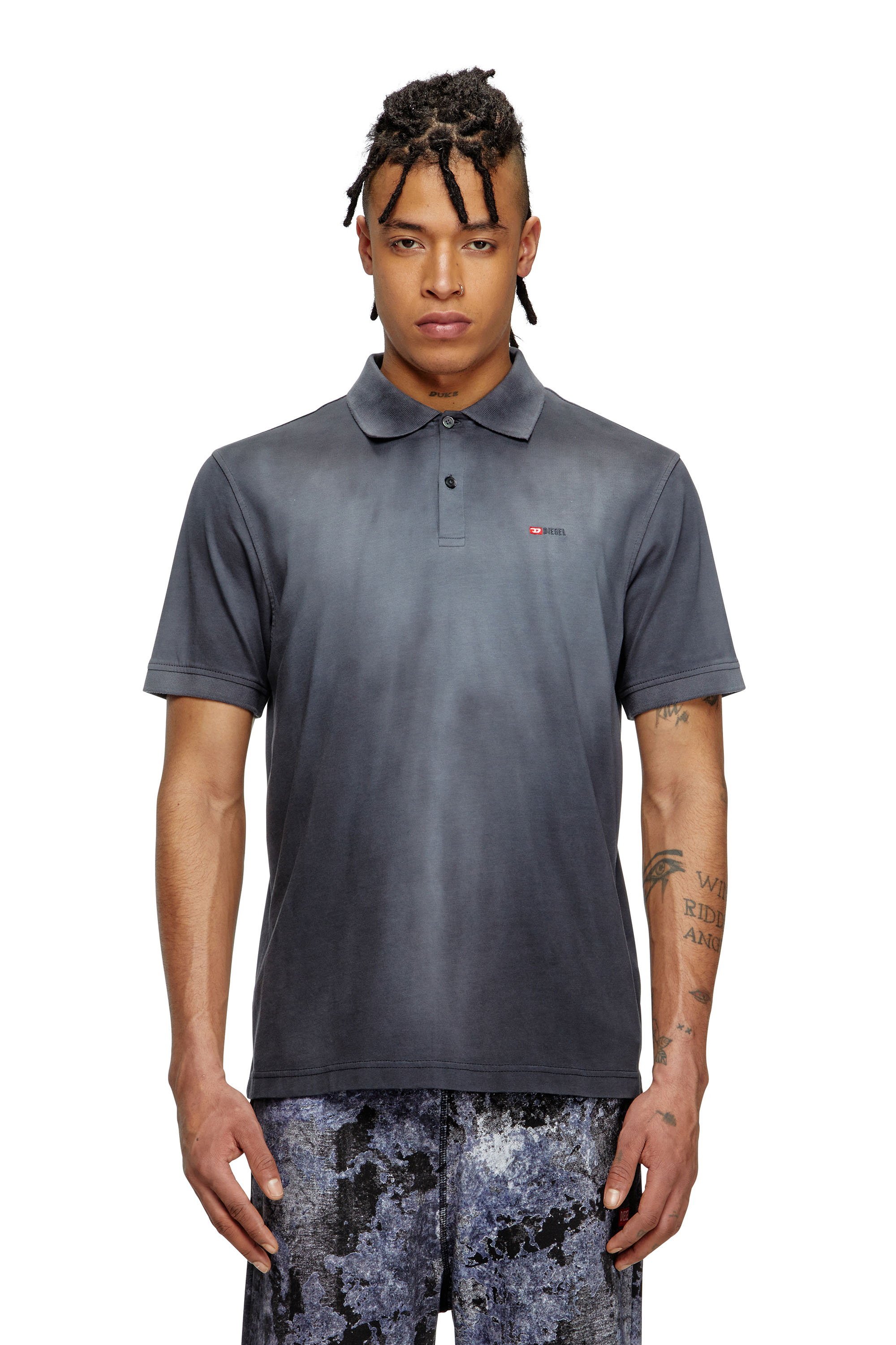 Diesel - T-REJUST-R3, Man's Jersey polo shirt with logo embroidery in Black - 3