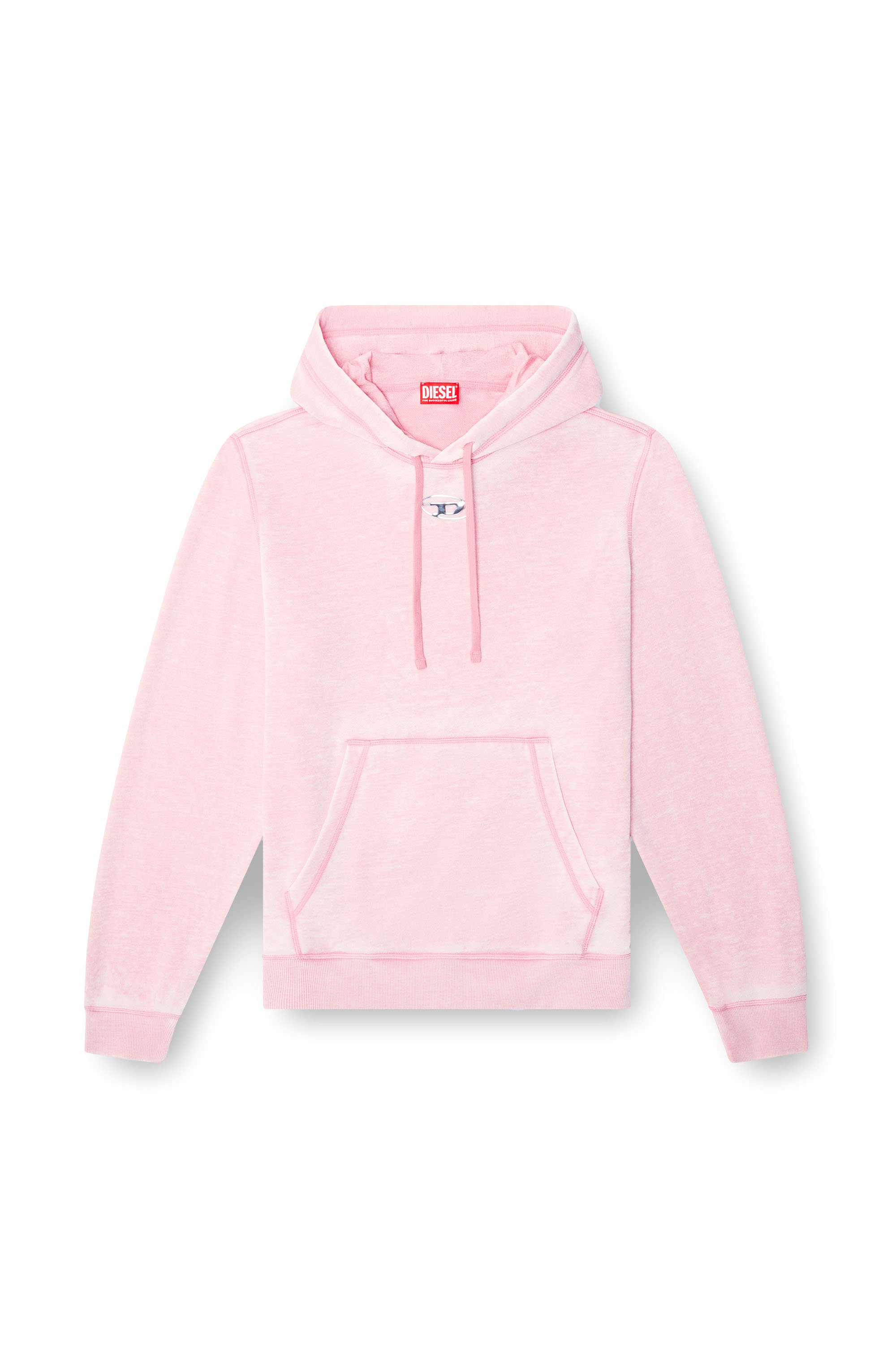 Diesel - S-GINN-HOOD-PAK, Man's Burnout hoodie with metal-look logo in Pink - 3