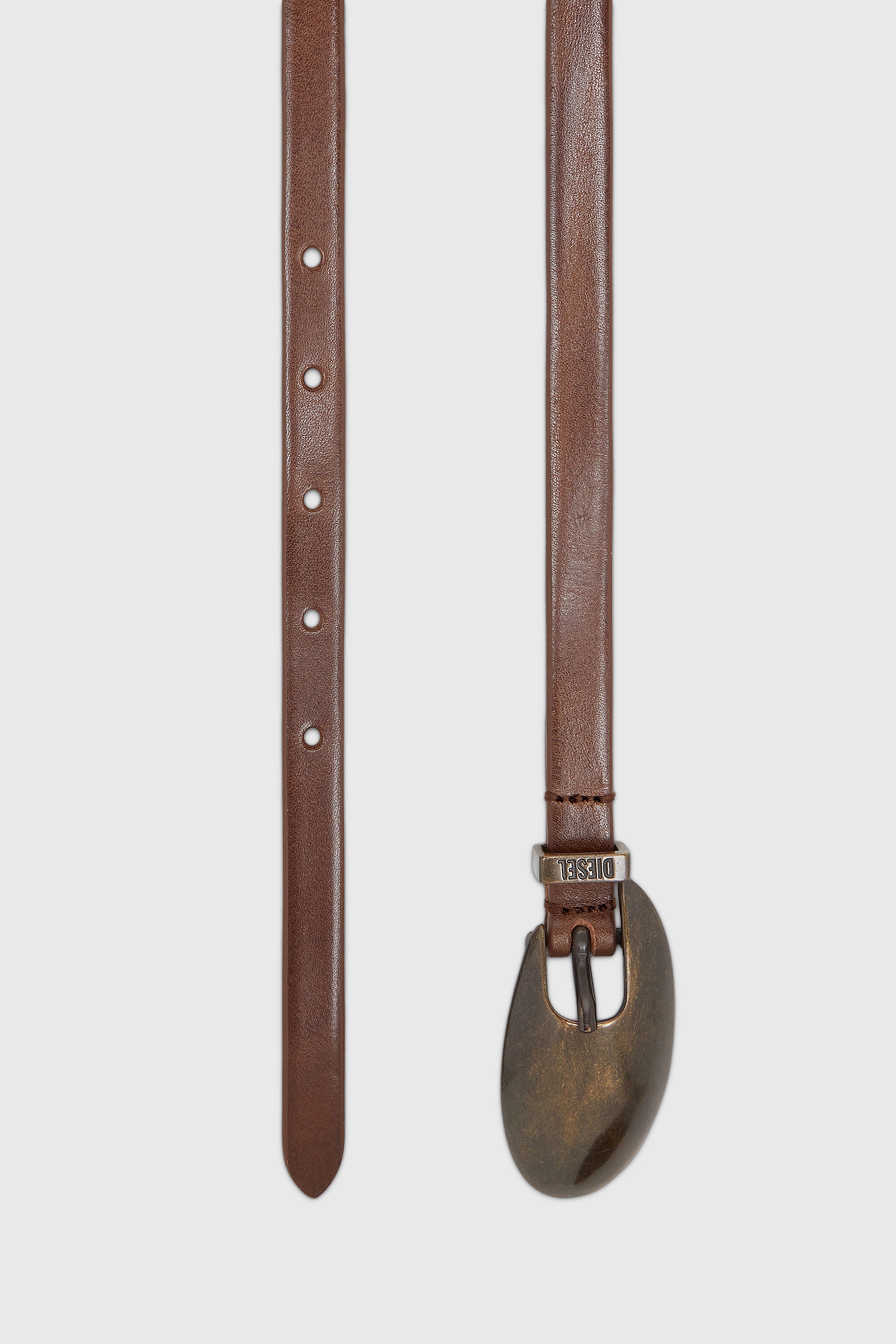 Diesel - B-ROP 15, Woman's 1.5cm slim leather belt with sculptural buckle in Brown - 2