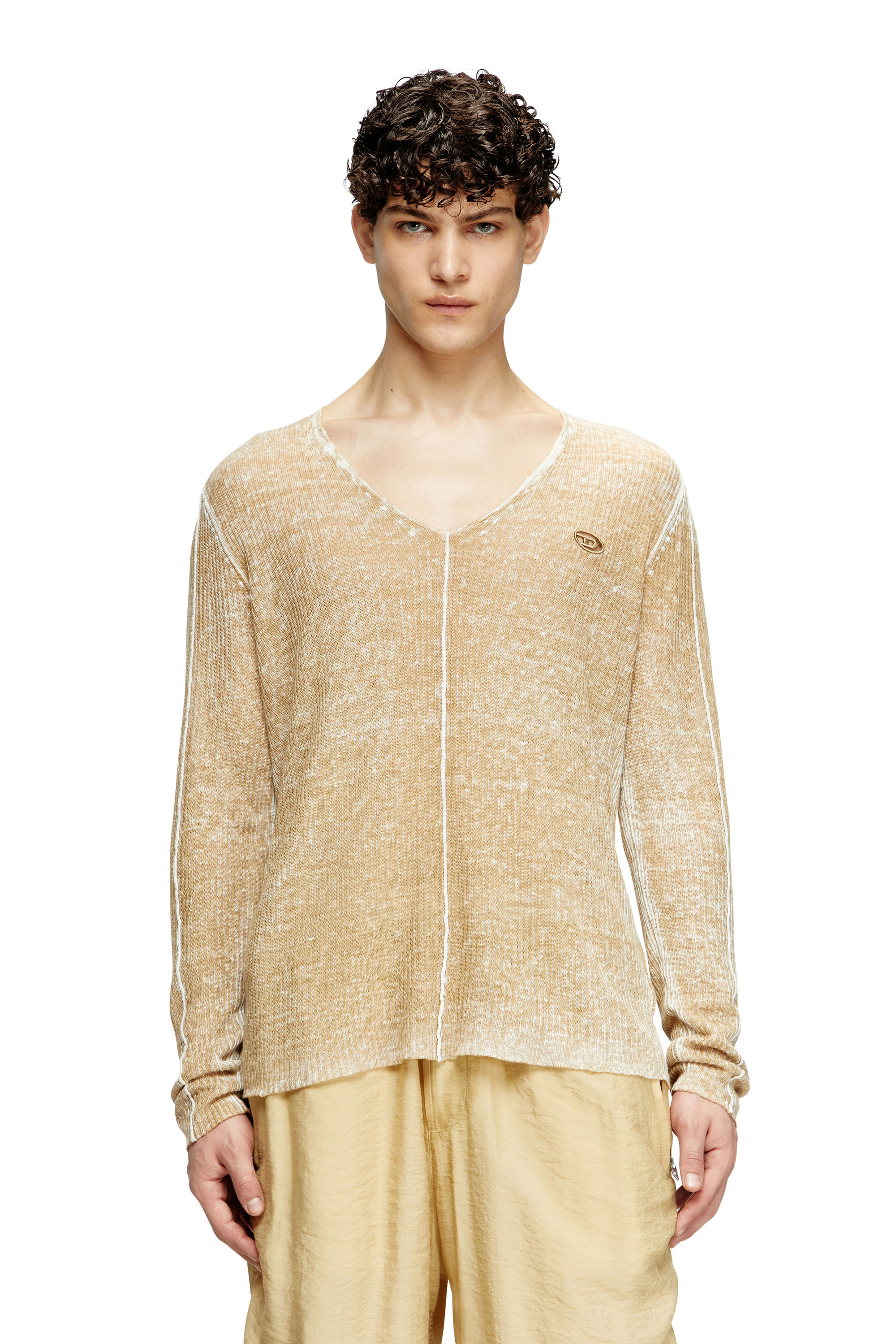 Diesel - K-ROBBEL, Man's Inside-print jumper with contrast detail in Beige - 1
