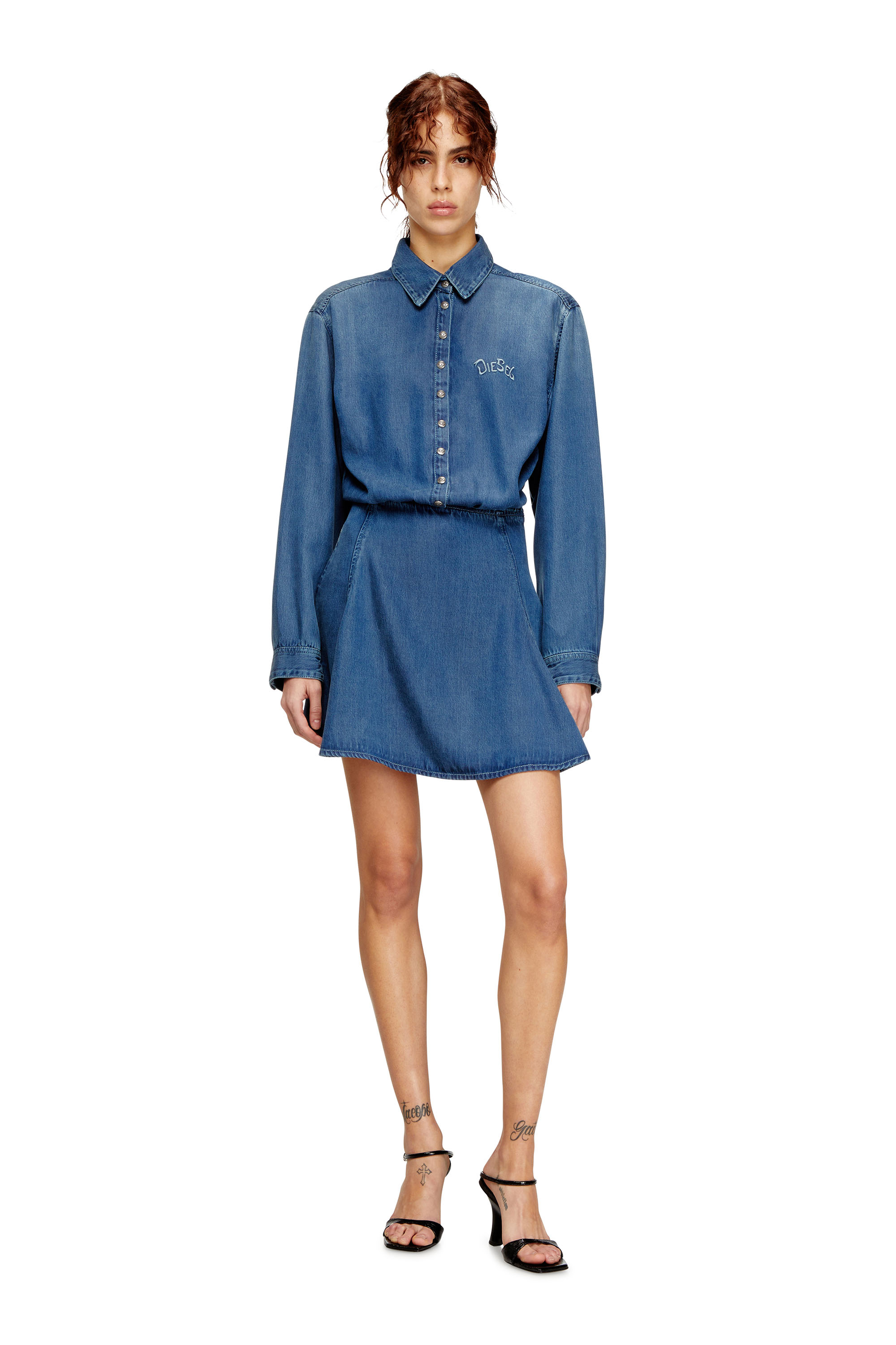 Diesel - DE-DREVIA-S, Woman's Denim dress with embroidered details in Medium blue - 3