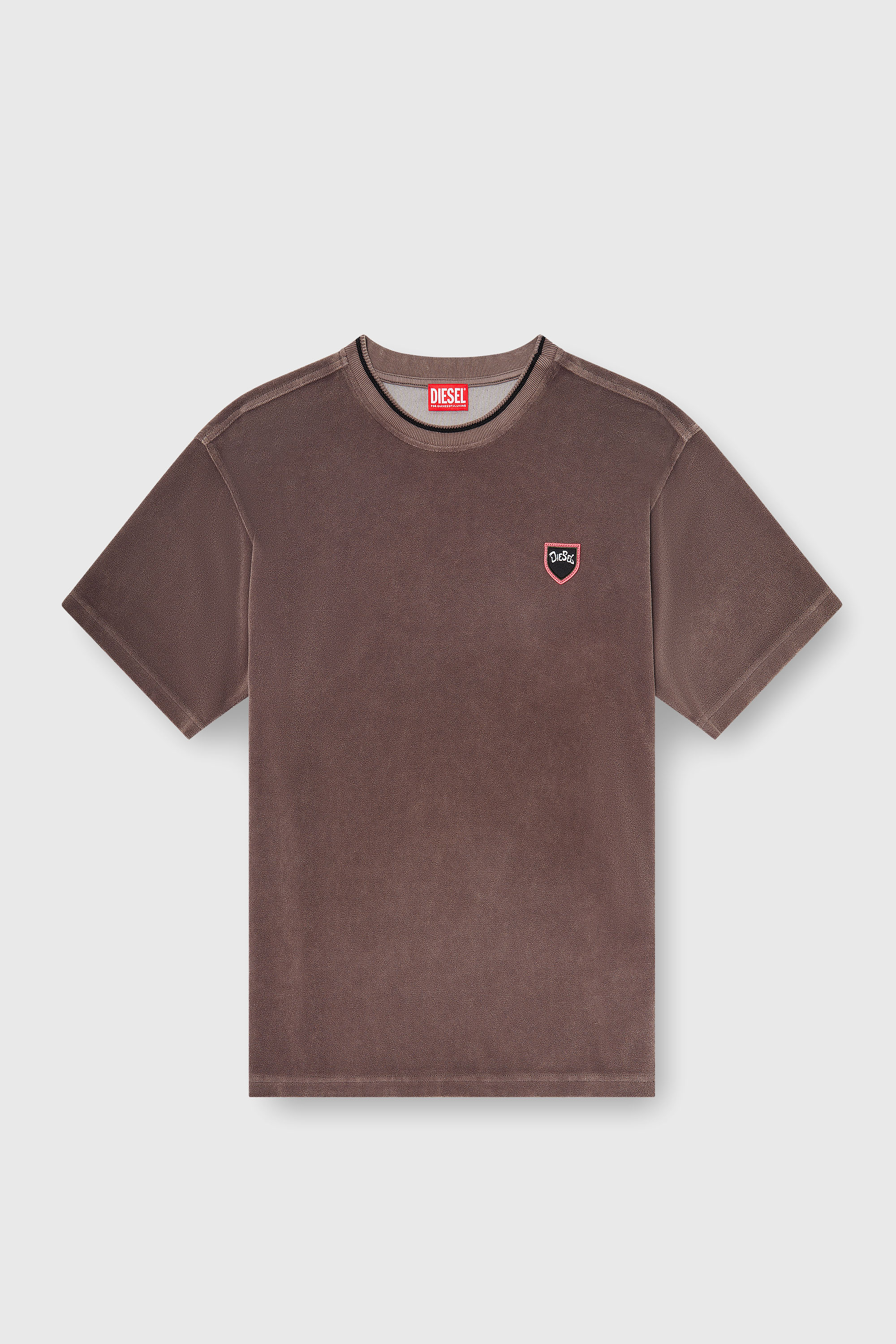 Diesel - T-SPONGY, Man's Chenille T-shirt with shield patch in Brown - 2