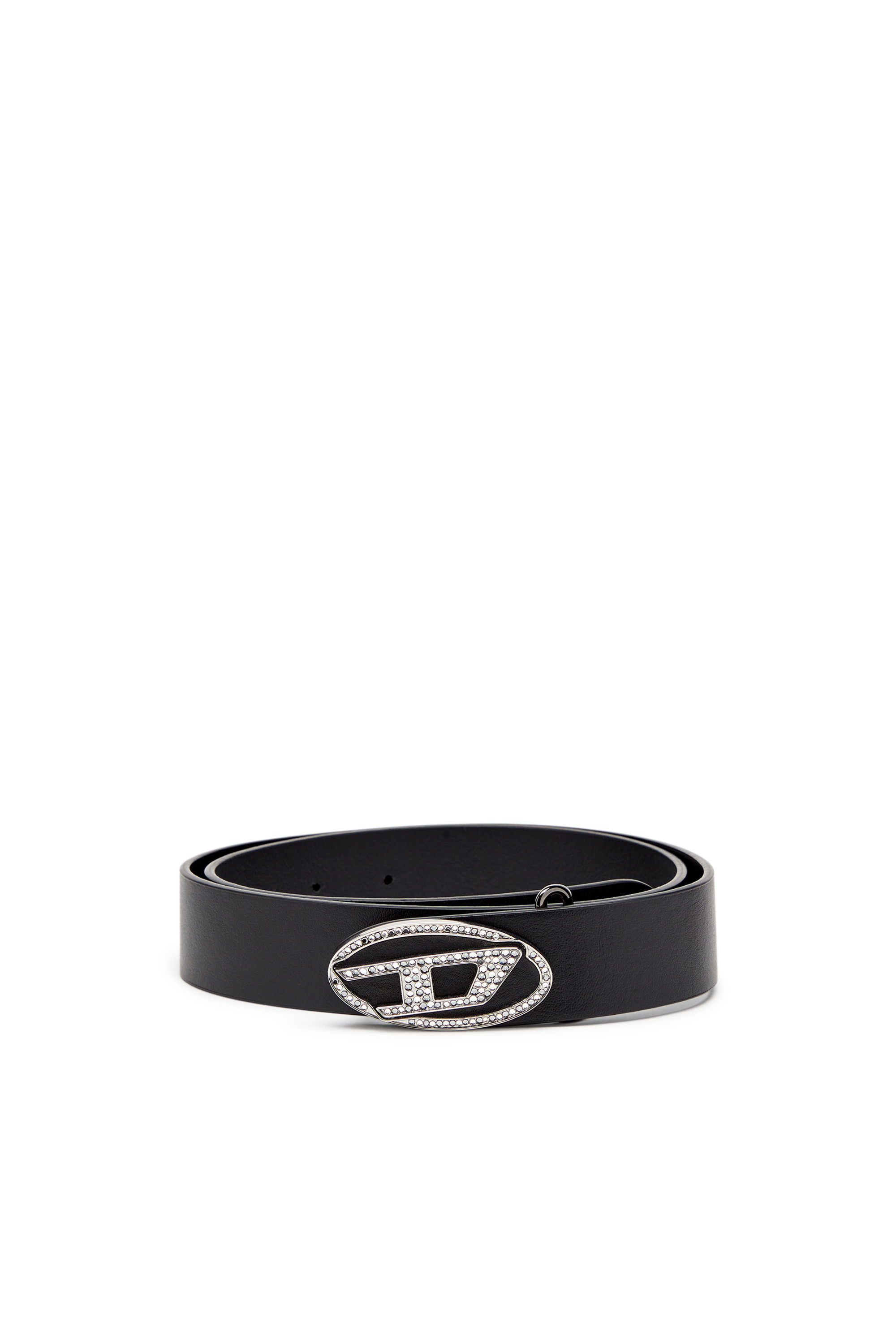 Diesel - B-1DR-LAYER STRASS, Woman's 4cm Leather belt with crystal buckle in Black - 1