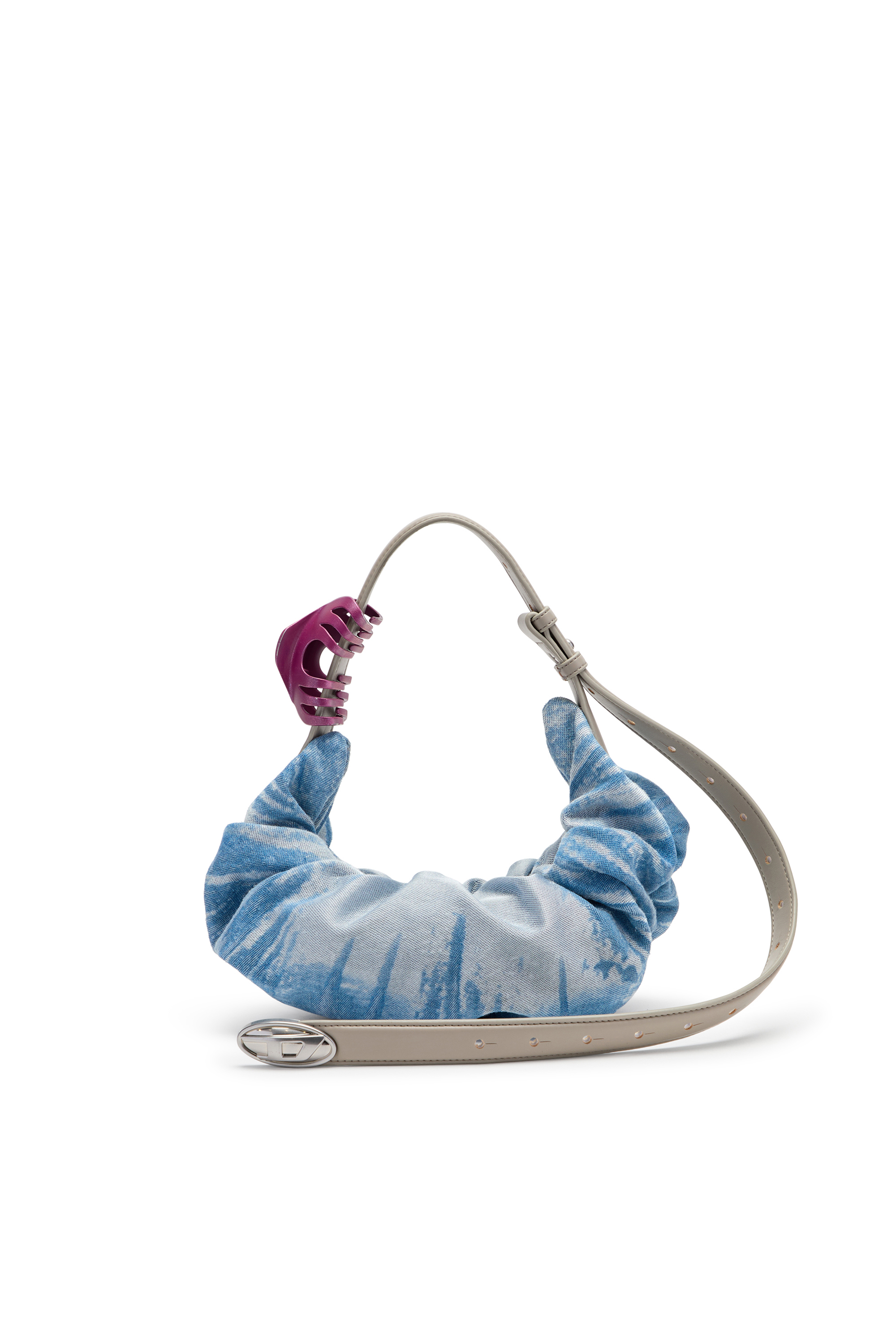 Diesel - GRAB-D HOBO S, Woman's Grab-D-Scrunched hobo bag in satin denim in Blue - 3